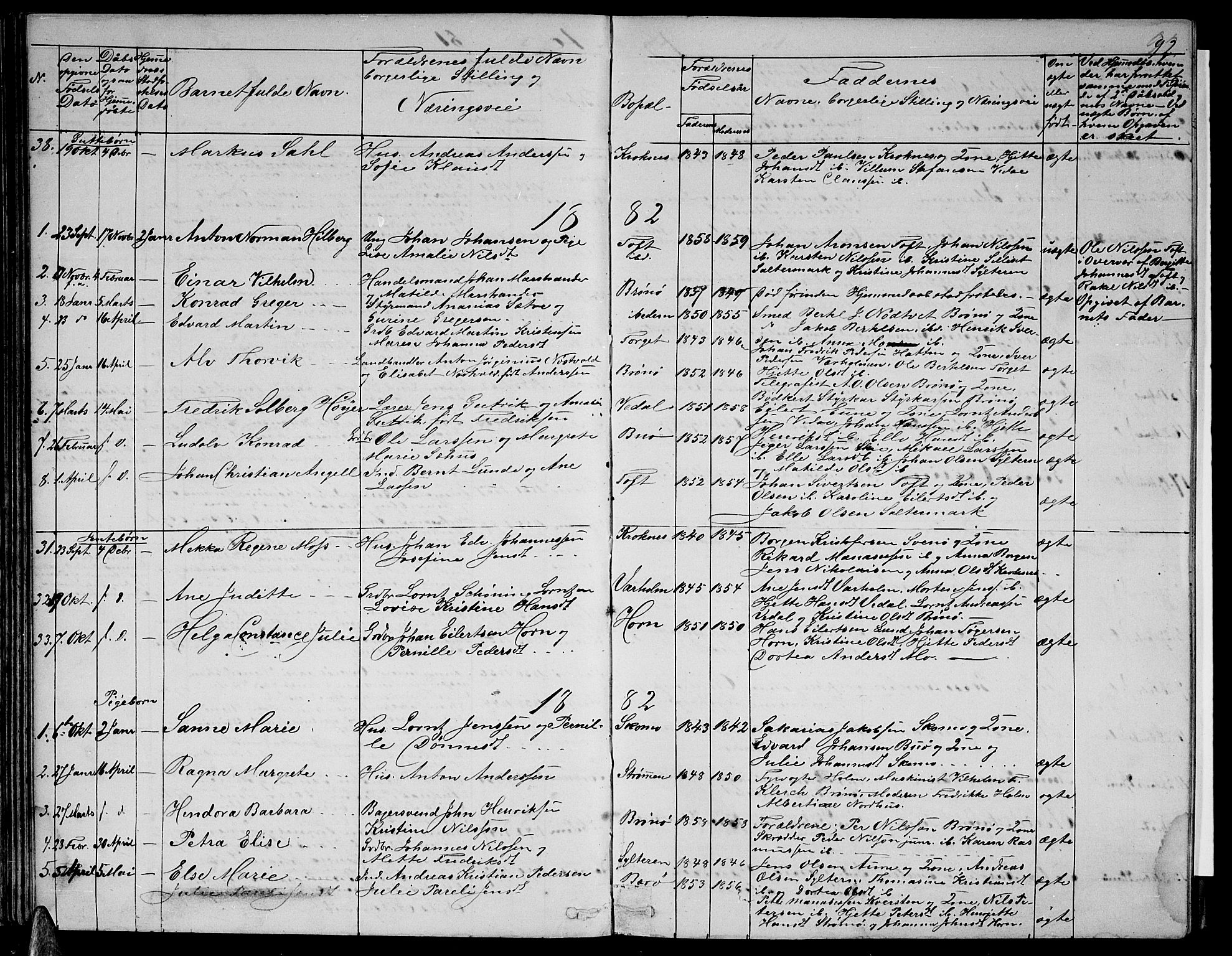 Ministerialprotokoller, klokkerbøker og fødselsregistre - Nordland, AV/SAT-A-1459/813/L0212: Klokkerbok nr. 813C04, 1864-1886, s. 92