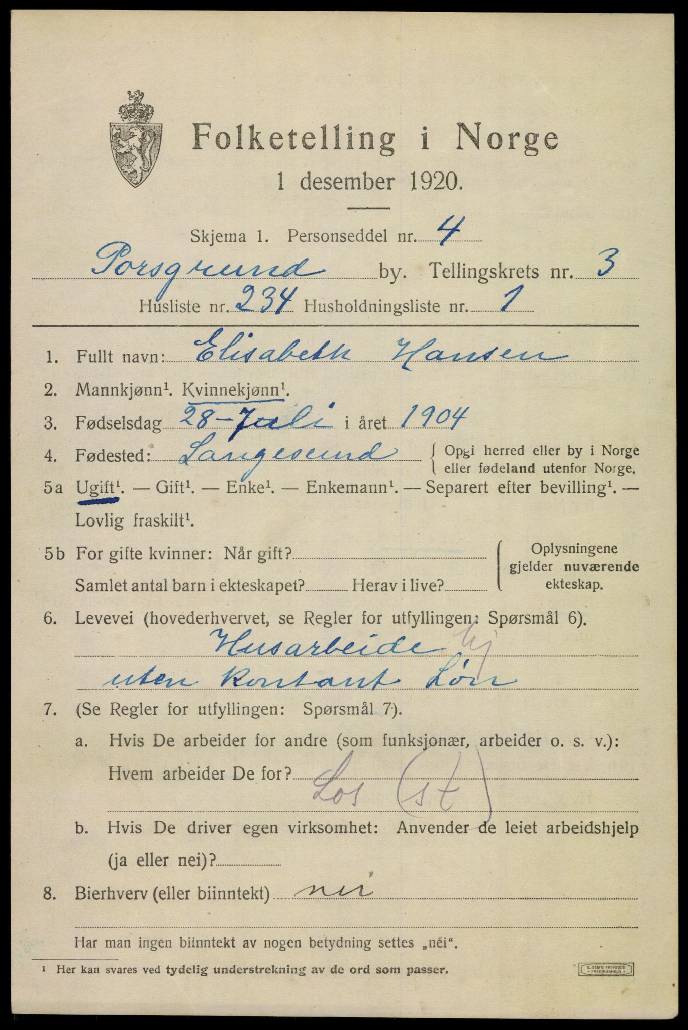 SAKO, Folketelling 1920 for 0805 Porsgrunn kjøpstad, 1920, s. 17391