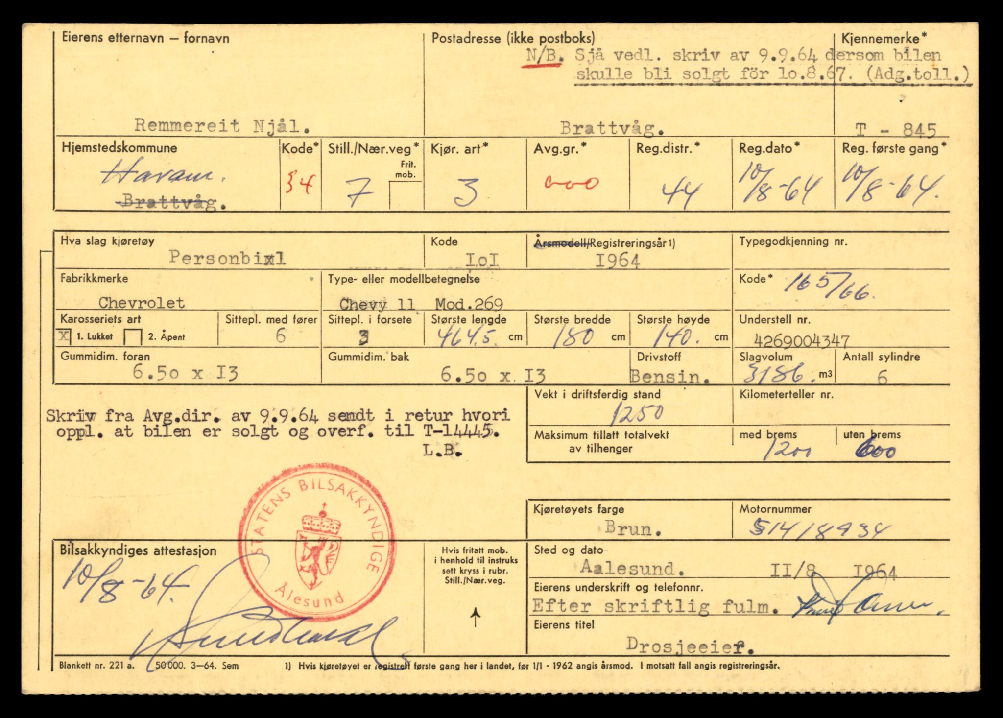 Møre og Romsdal vegkontor - Ålesund trafikkstasjon, AV/SAT-A-4099/F/Fe/L0046: Registreringskort for kjøretøy T 14445 - T 14579, 1927-1998