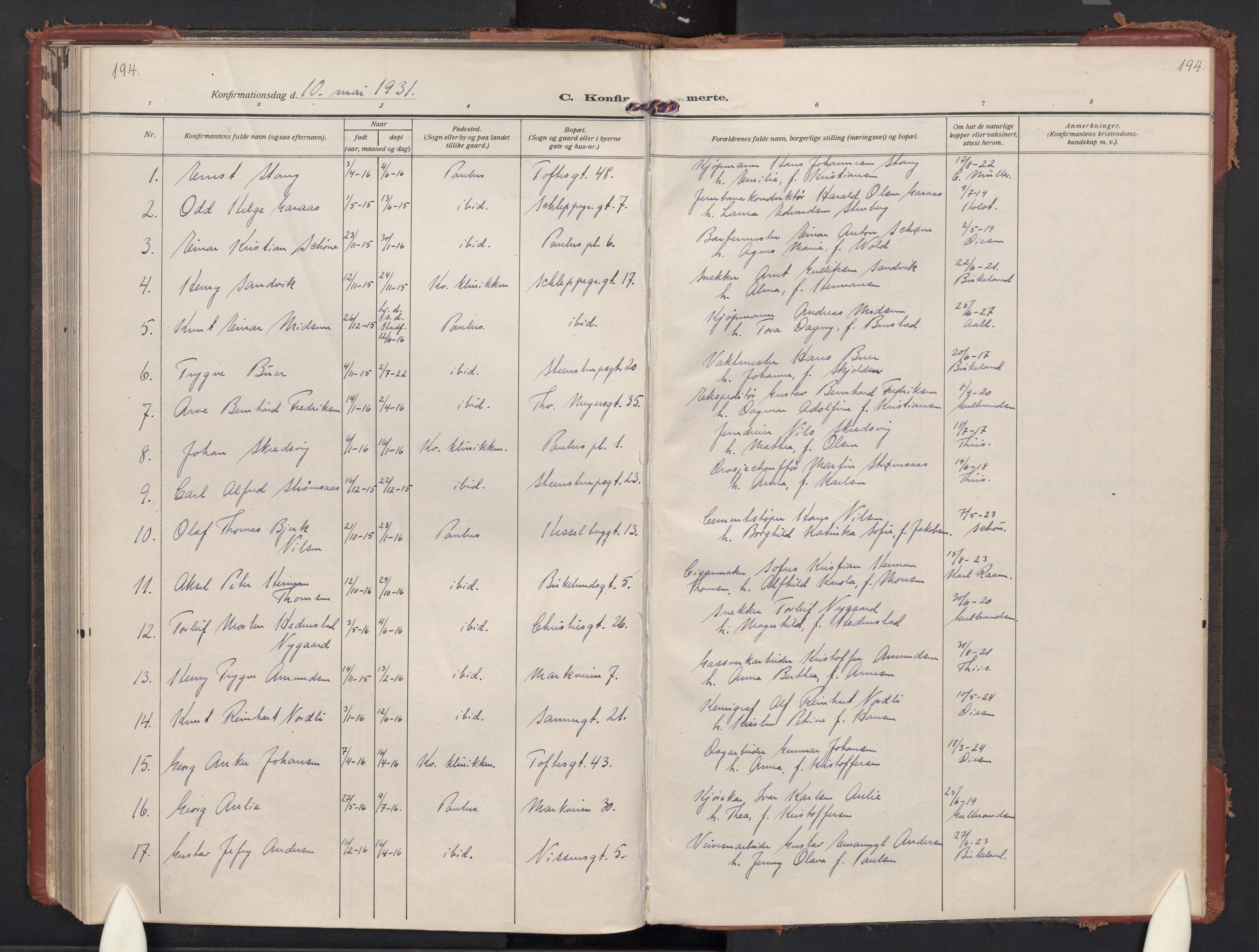 Paulus prestekontor Kirkebøker, AV/SAO-A-10871/F/Fa/L0026: Ministerialbok nr. 26, 1920-1932, s. 194