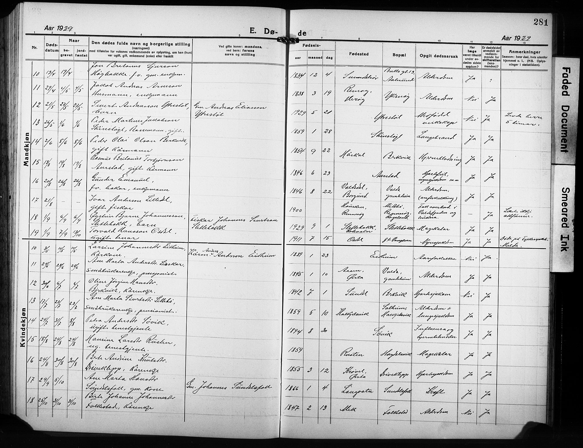 Ministerialprotokoller, klokkerbøker og fødselsregistre - Møre og Romsdal, AV/SAT-A-1454/511/L0160: Klokkerbok nr. 511C06, 1920-1932, s. 281