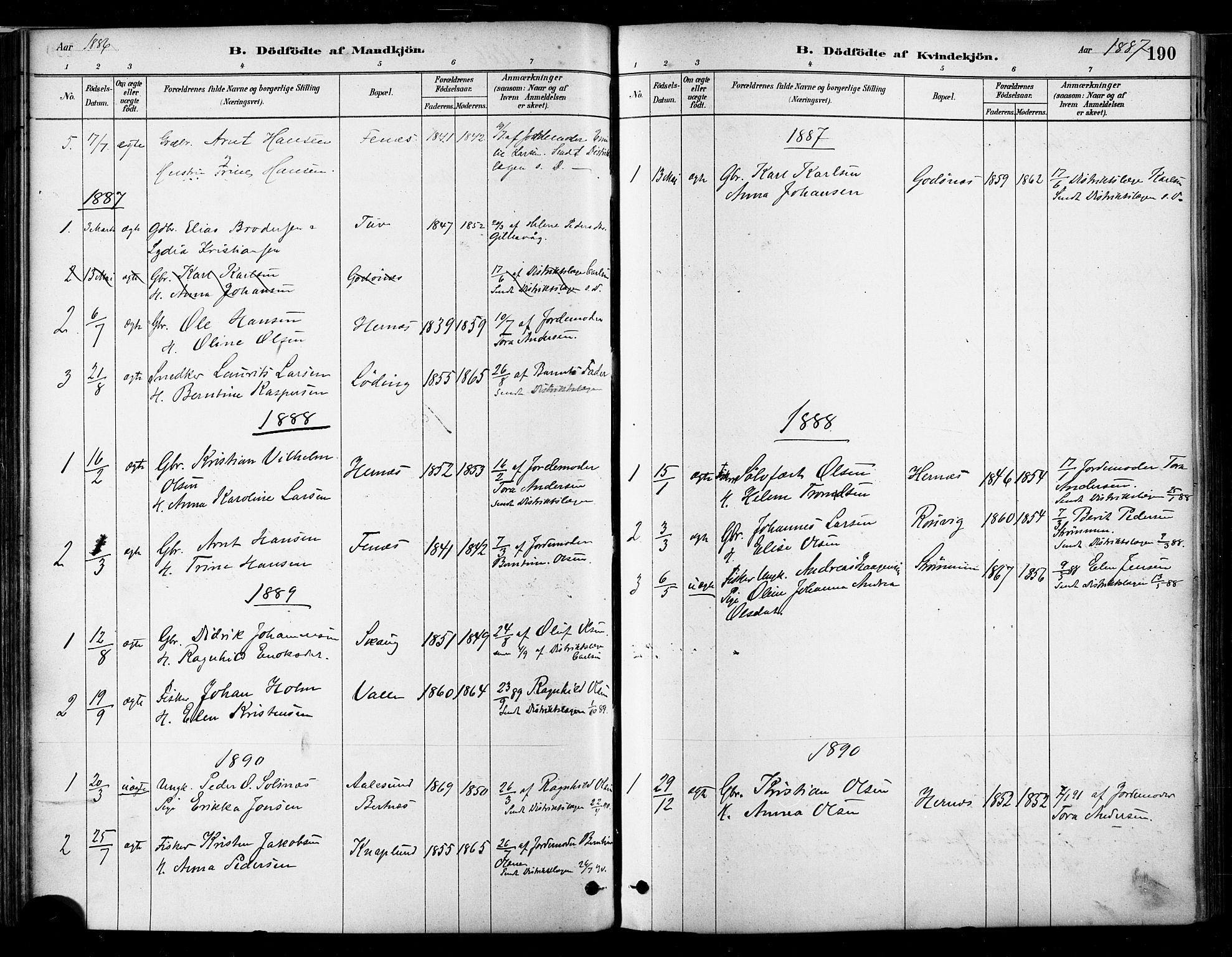Ministerialprotokoller, klokkerbøker og fødselsregistre - Nordland, SAT/A-1459/802/L0054: Ministerialbok nr. 802A01, 1879-1893, s. 190