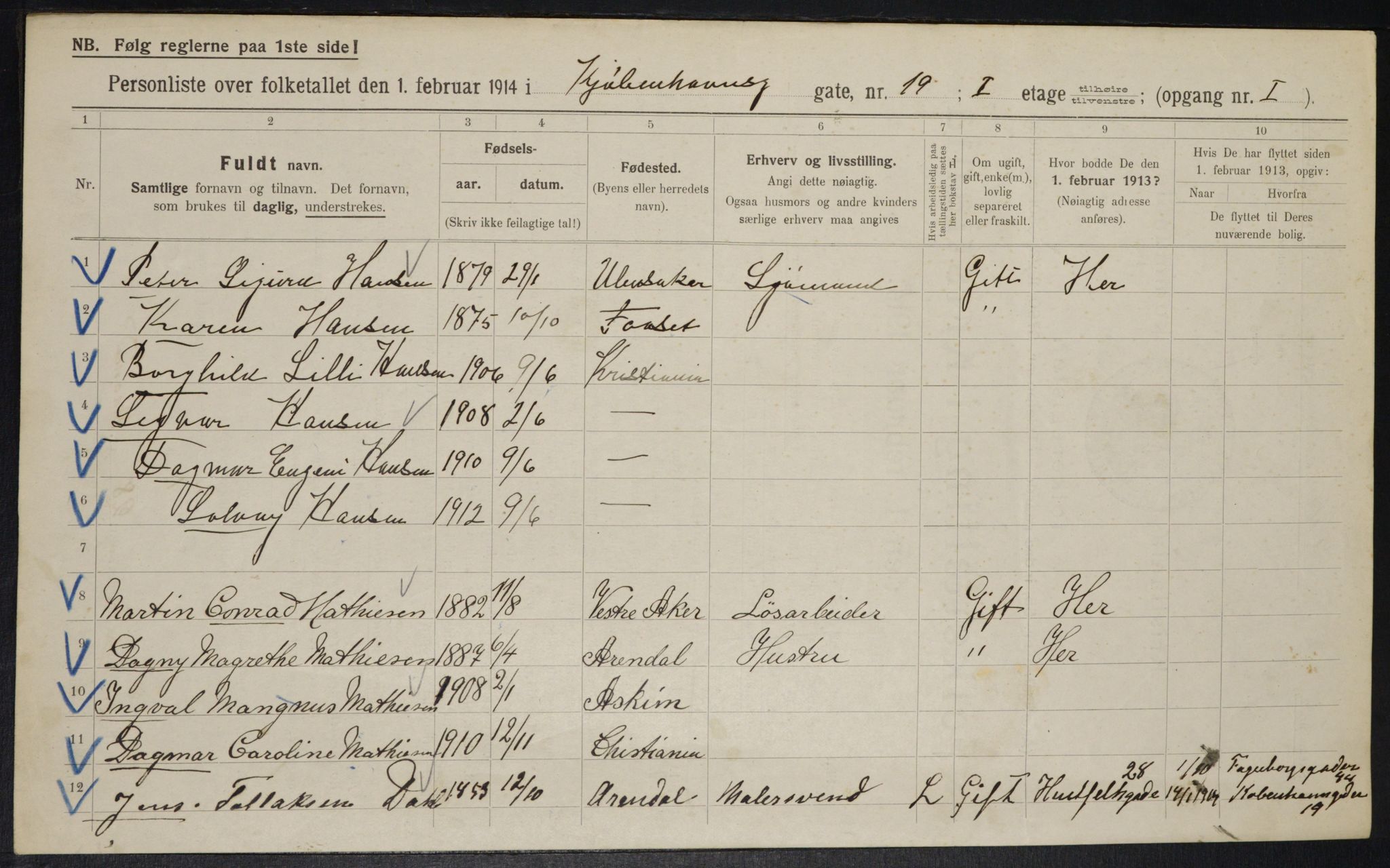 OBA, Kommunal folketelling 1.2.1914 for Kristiania, 1914, s. 55197