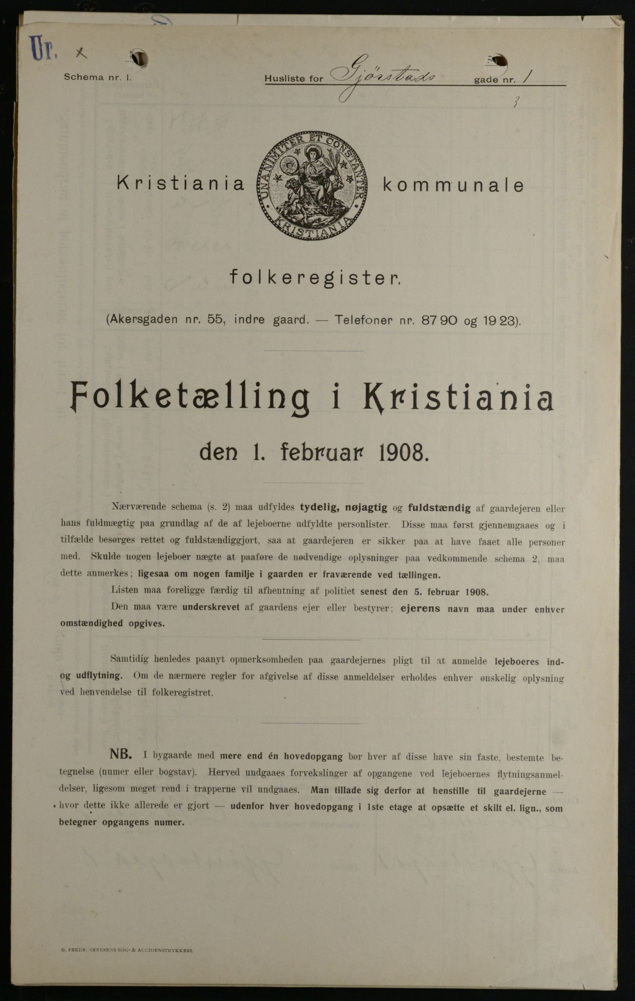 OBA, Kommunal folketelling 1.2.1908 for Kristiania kjøpstad, 1908, s. 26354