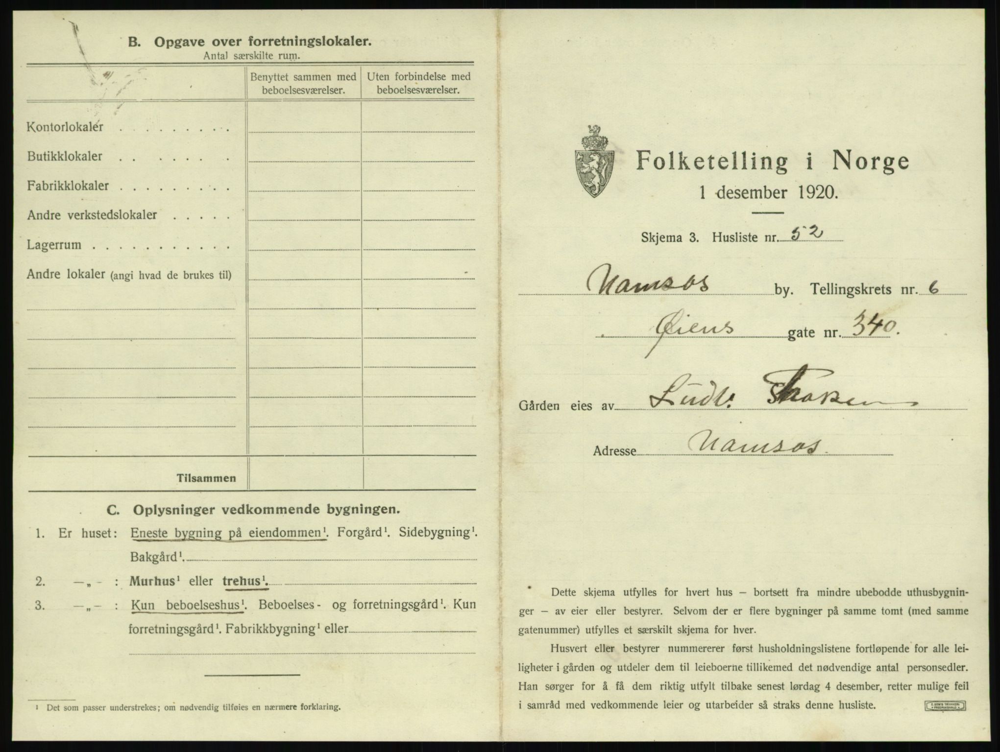 SAT, Folketelling 1920 for 1703 Namsos ladested, 1920, s. 707