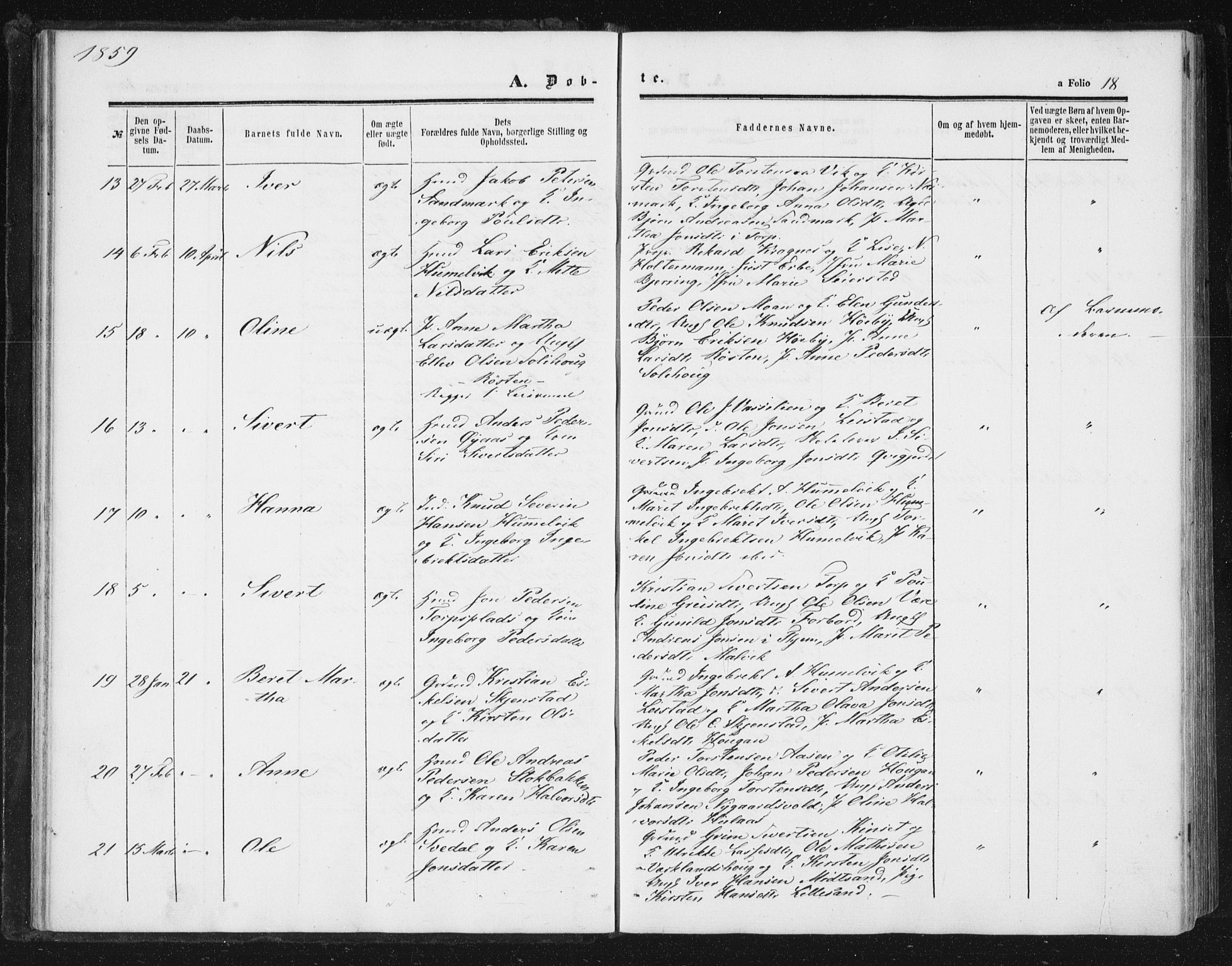 Ministerialprotokoller, klokkerbøker og fødselsregistre - Sør-Trøndelag, SAT/A-1456/616/L0408: Ministerialbok nr. 616A05, 1857-1865, s. 18
