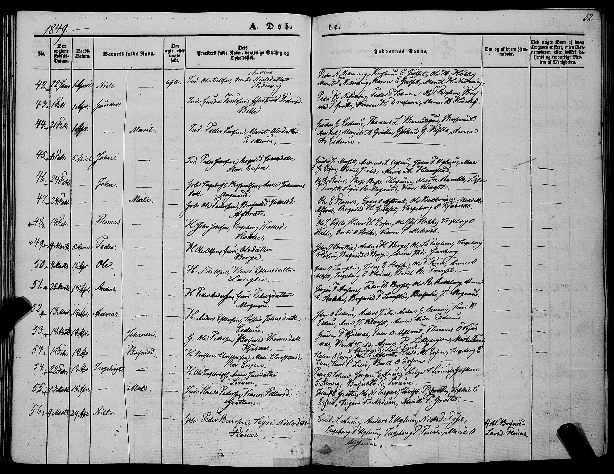 Ministerialprotokoller, klokkerbøker og fødselsregistre - Sør-Trøndelag, SAT/A-1456/695/L1145: Ministerialbok nr. 695A06 /1, 1843-1859, s. 52