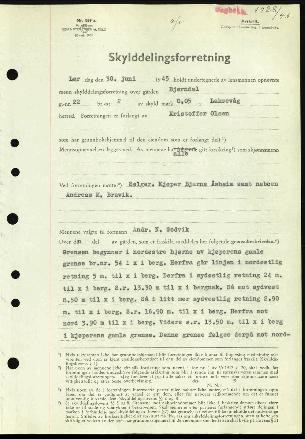 Midhordland sorenskriveri, SAB/A-3001/1/G/Gb/Gbk/L0008: Pantebok nr. A36-41, 1944-1945, Dagboknr: 1928/1945