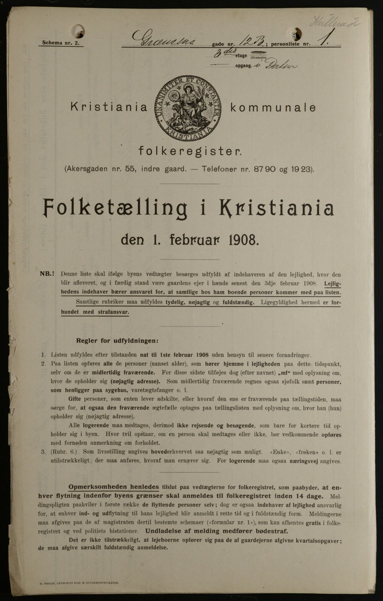 OBA, Kommunal folketelling 1.2.1908 for Kristiania kjøpstad, 1908, s. 26848
