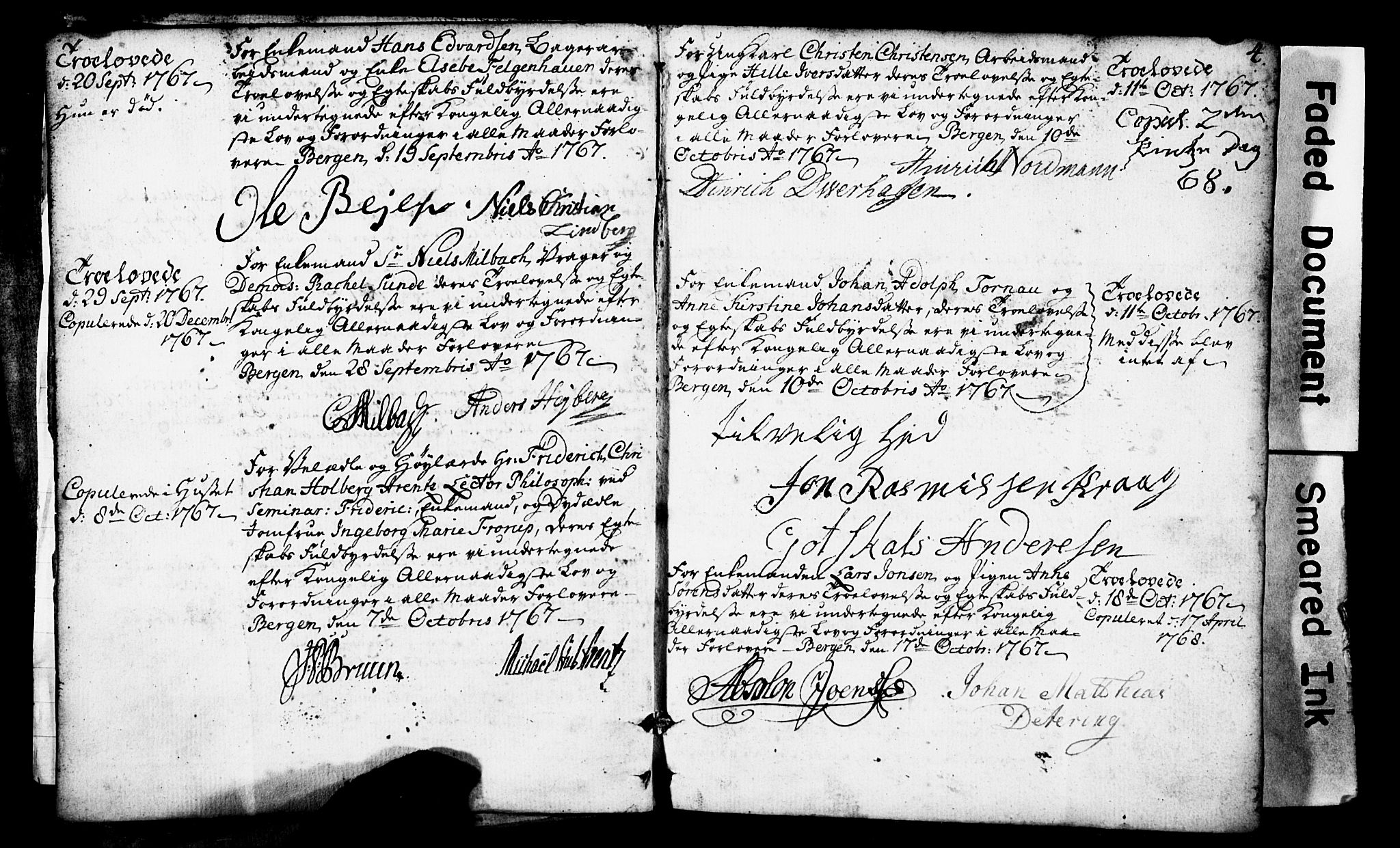 Domkirken sokneprestembete, SAB/A-74801: Forlovererklæringer nr. II.5.1, 1767-1792, s. 4