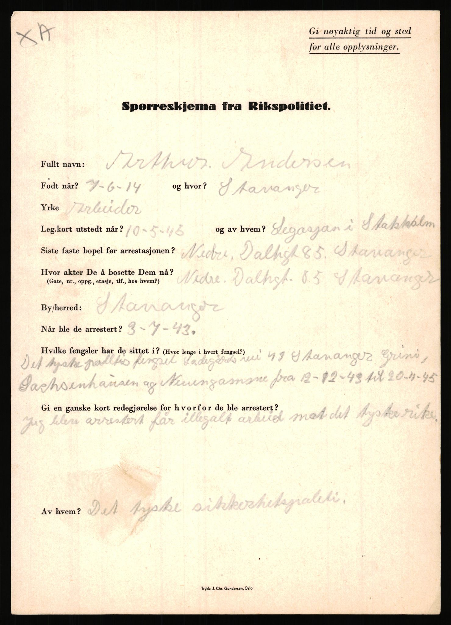 Rikspolitisjefen, AV/RA-S-1560/L/L0001: Abelseth, Rudolf - Berentsen, Odd, 1940-1945, s. 262