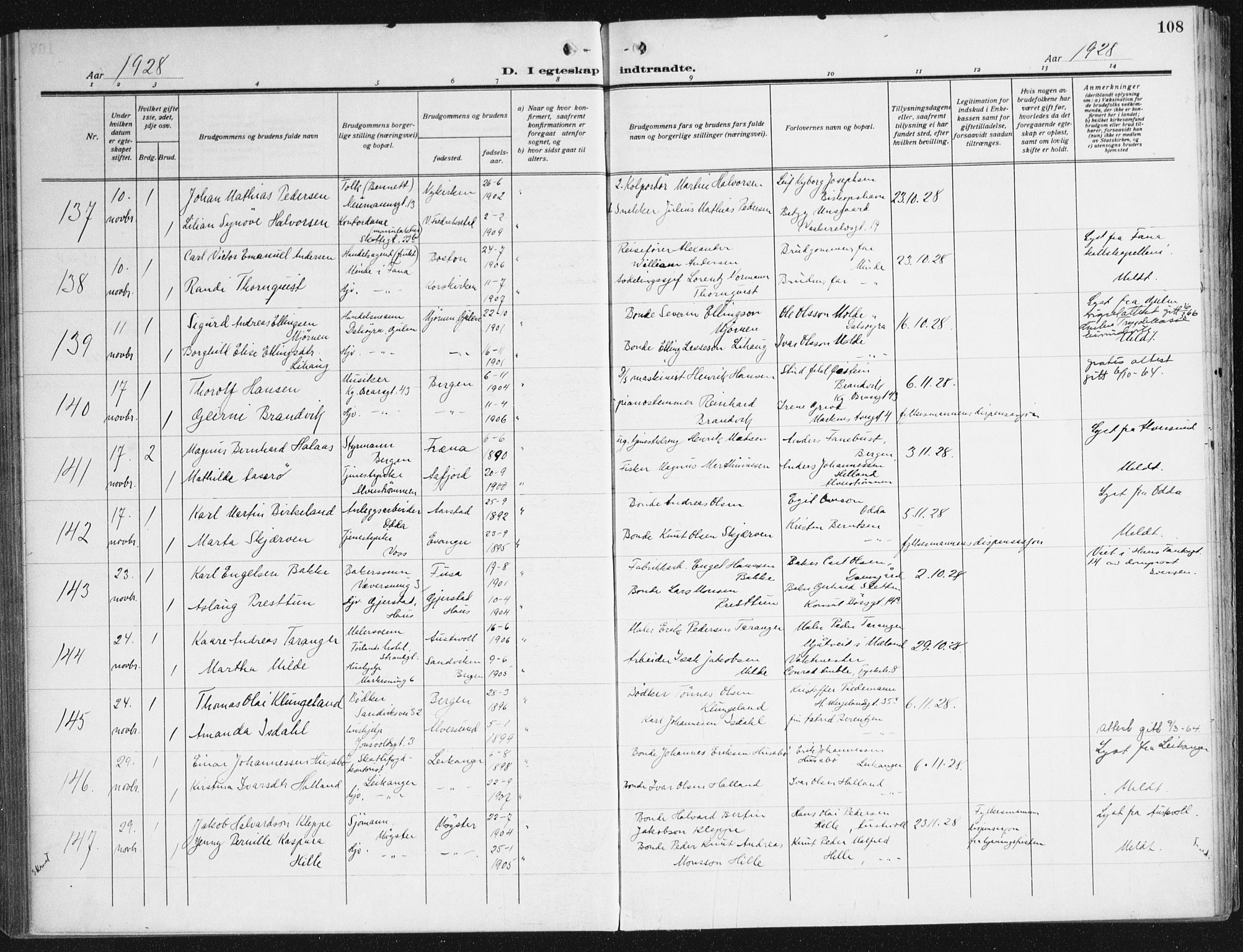 Domkirken sokneprestembete, AV/SAB-A-74801/H/Haa/L0039: Ministerialbok nr. D 6, 1921-1937, s. 108