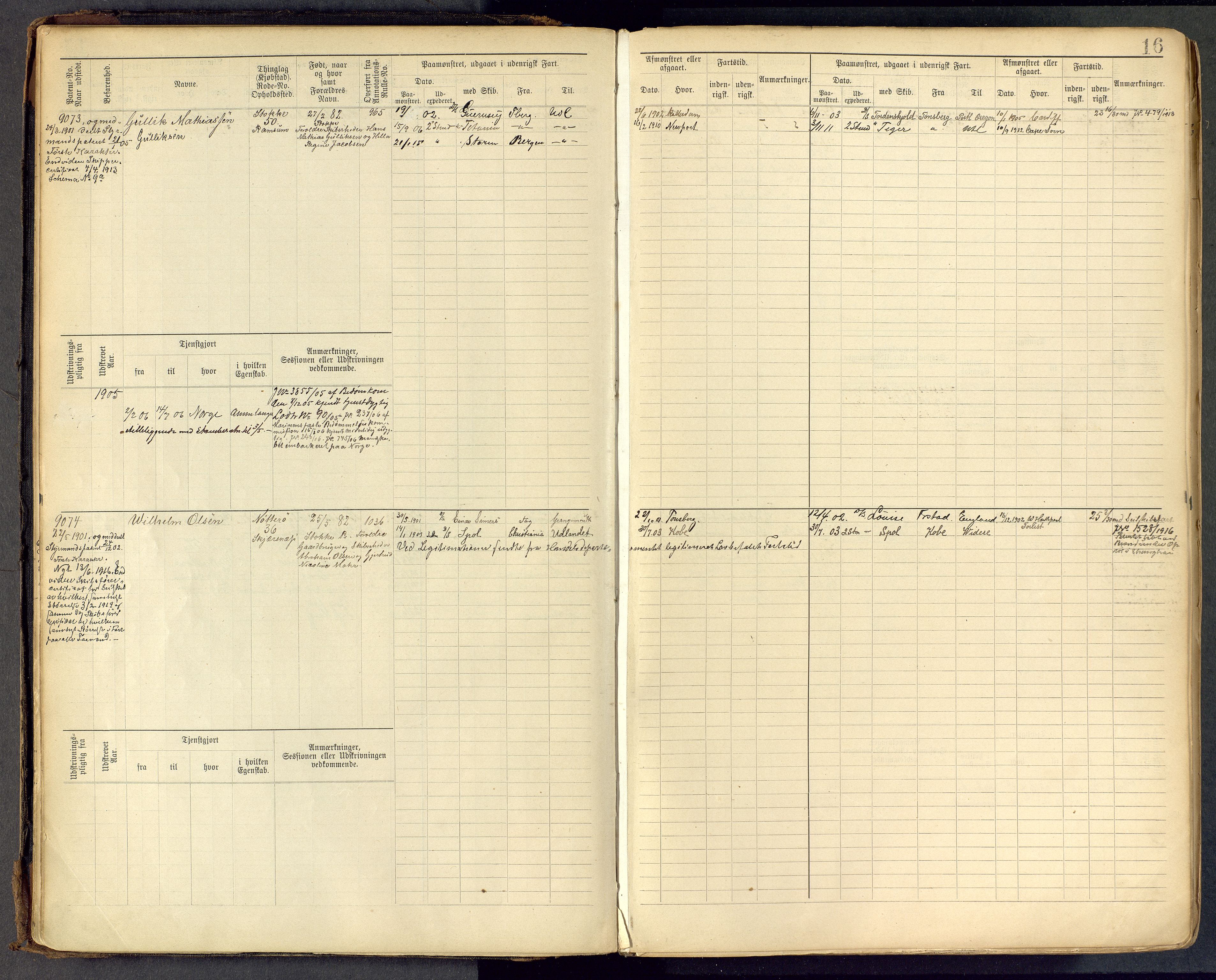 Tønsberg innrulleringskontor, AV/SAKO-A-786/F/Fc/Fcb/L0009: Hovedrulle Patent nr. 9043-9992, 1900-1921, s. 16