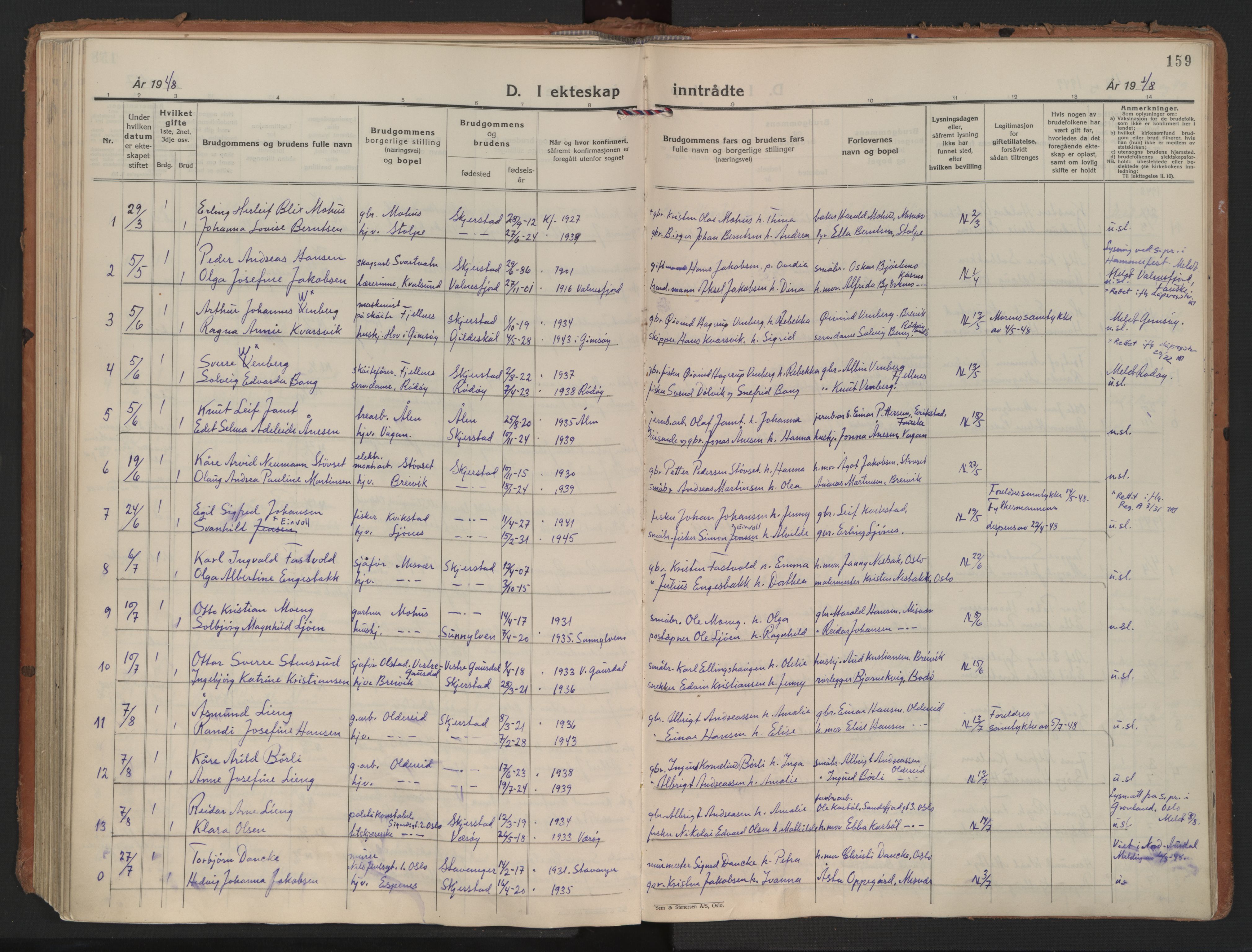 Ministerialprotokoller, klokkerbøker og fødselsregistre - Nordland, AV/SAT-A-1459/852/L0749: Ministerialbok nr. 852A19, 1933-1951, s. 159