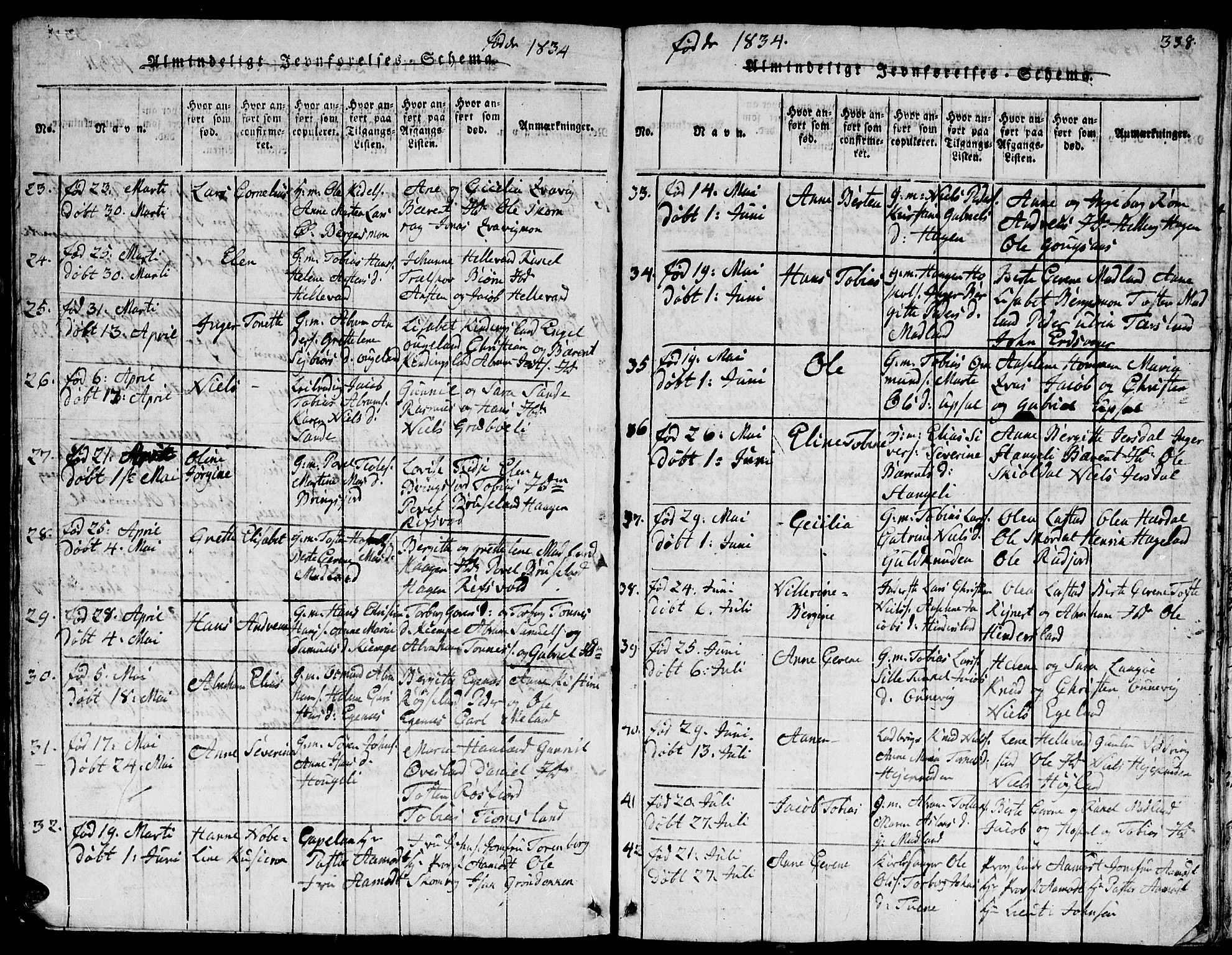 Lyngdal sokneprestkontor, AV/SAK-1111-0029/F/Fb/Fbc/L0001: Klokkerbok nr. B 1, 1815-1844, s. 338