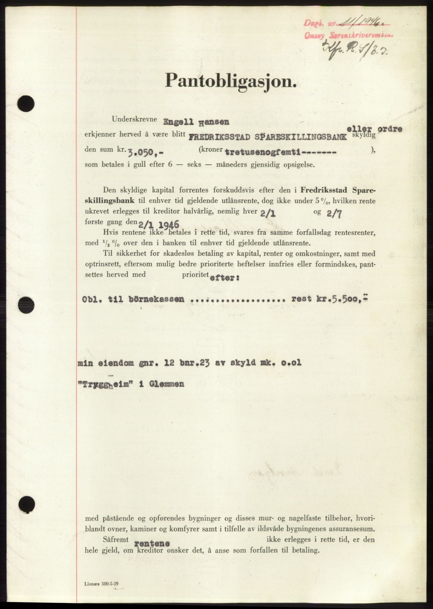 Onsøy sorenskriveri, SAO/A-10474/G/Ga/Gac/L0004: Pantebok nr. B4, 1944-1946, Dagboknr: 11/1946