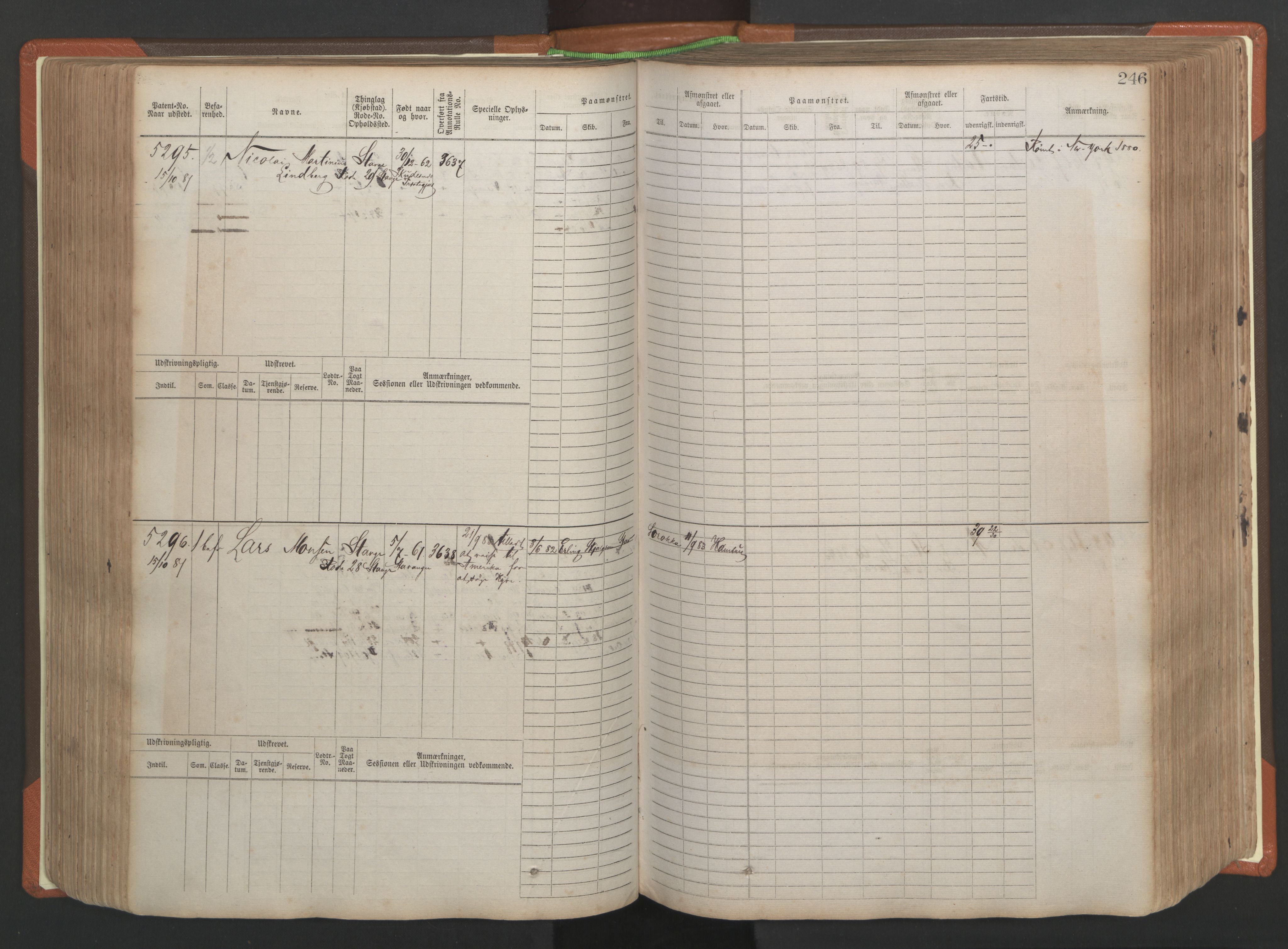 Stavanger sjømannskontor, AV/SAST-A-102006/F/Fb/Fbb/L0009: Sjøfartshovedrulle, patentnr. 4805-6006, 1879-1887, s. 252