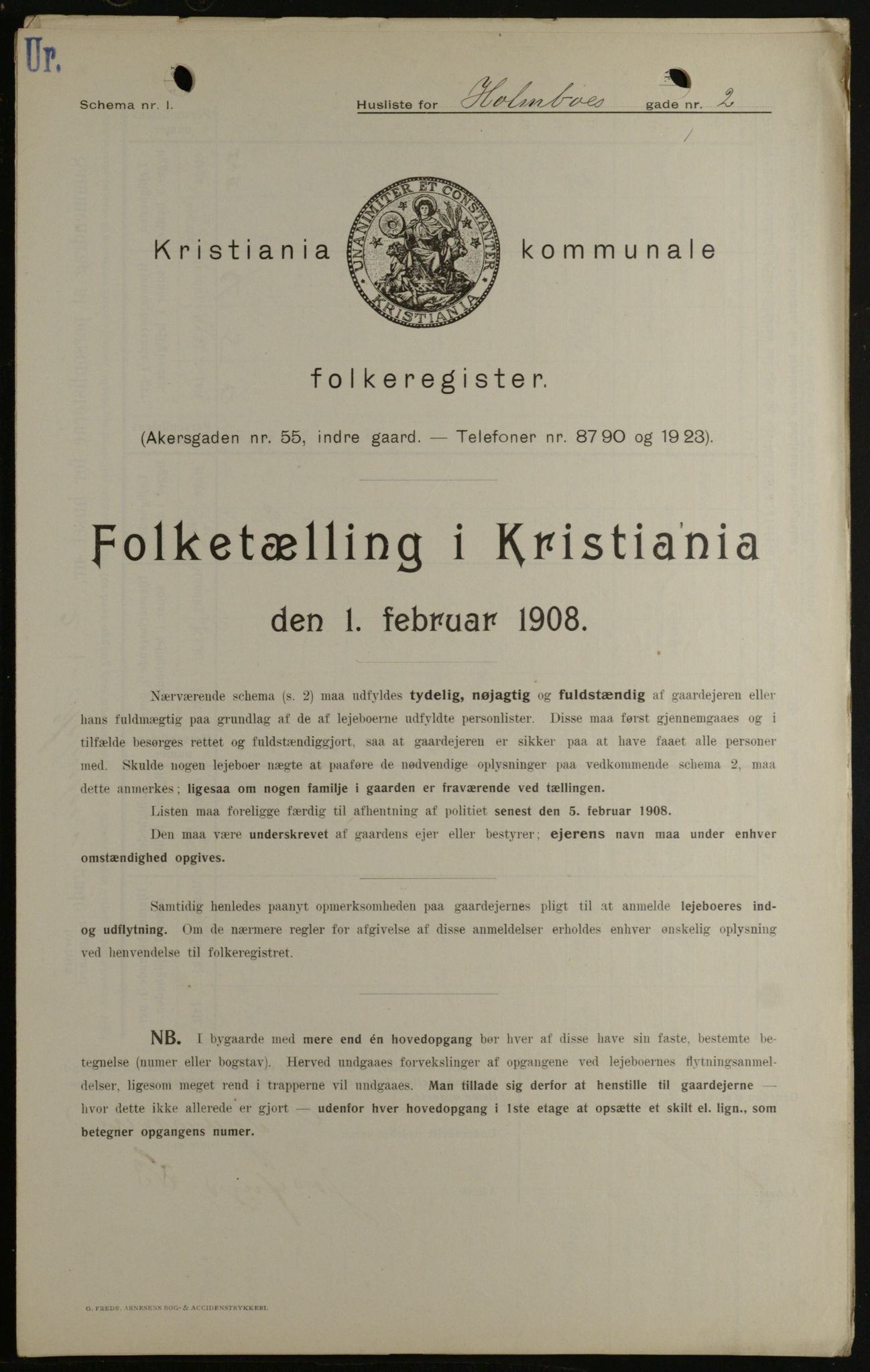 OBA, Kommunal folketelling 1.2.1908 for Kristiania kjøpstad, 1908, s. 36682