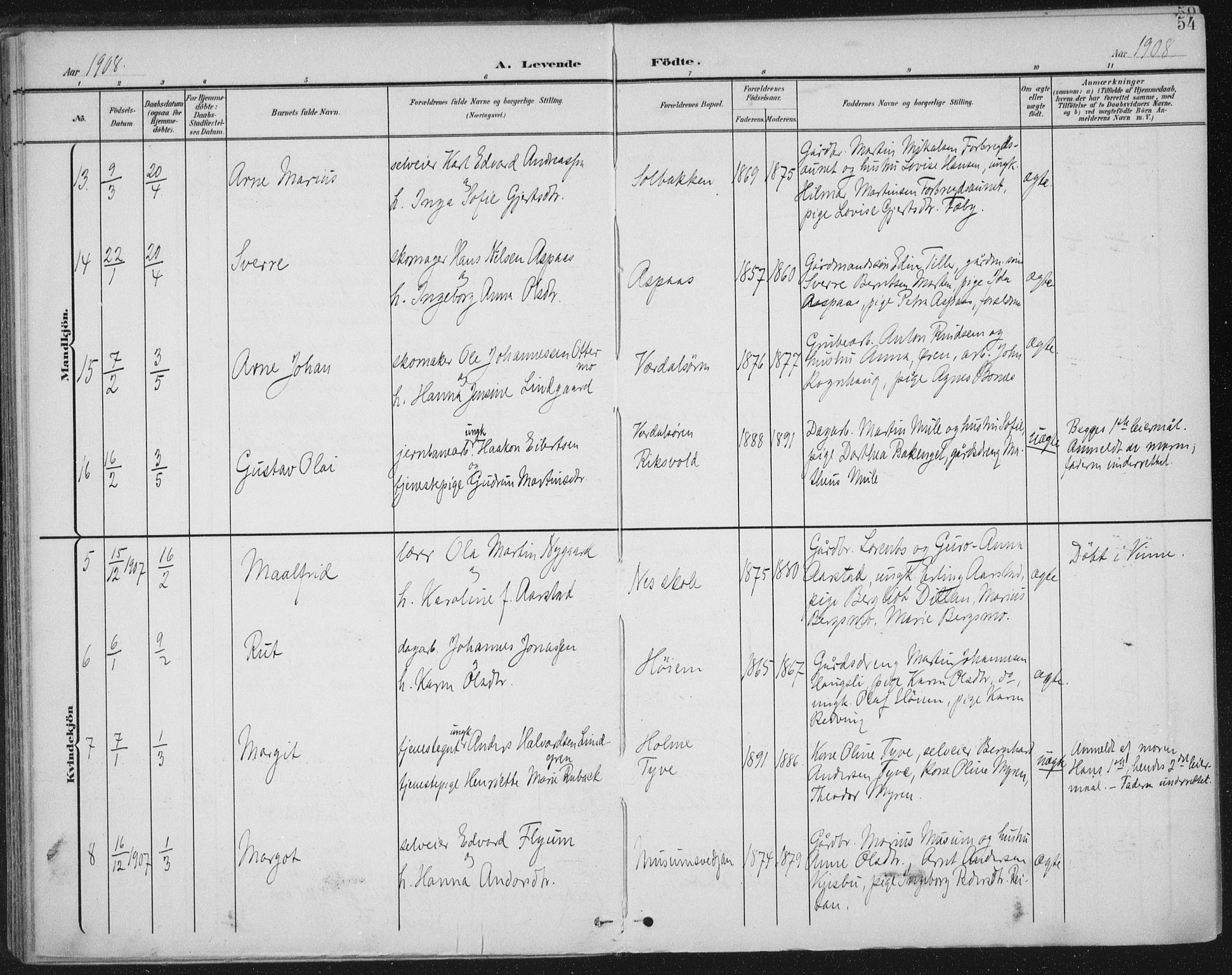 Ministerialprotokoller, klokkerbøker og fødselsregistre - Nord-Trøndelag, AV/SAT-A-1458/723/L0246: Ministerialbok nr. 723A15, 1900-1917, s. 54