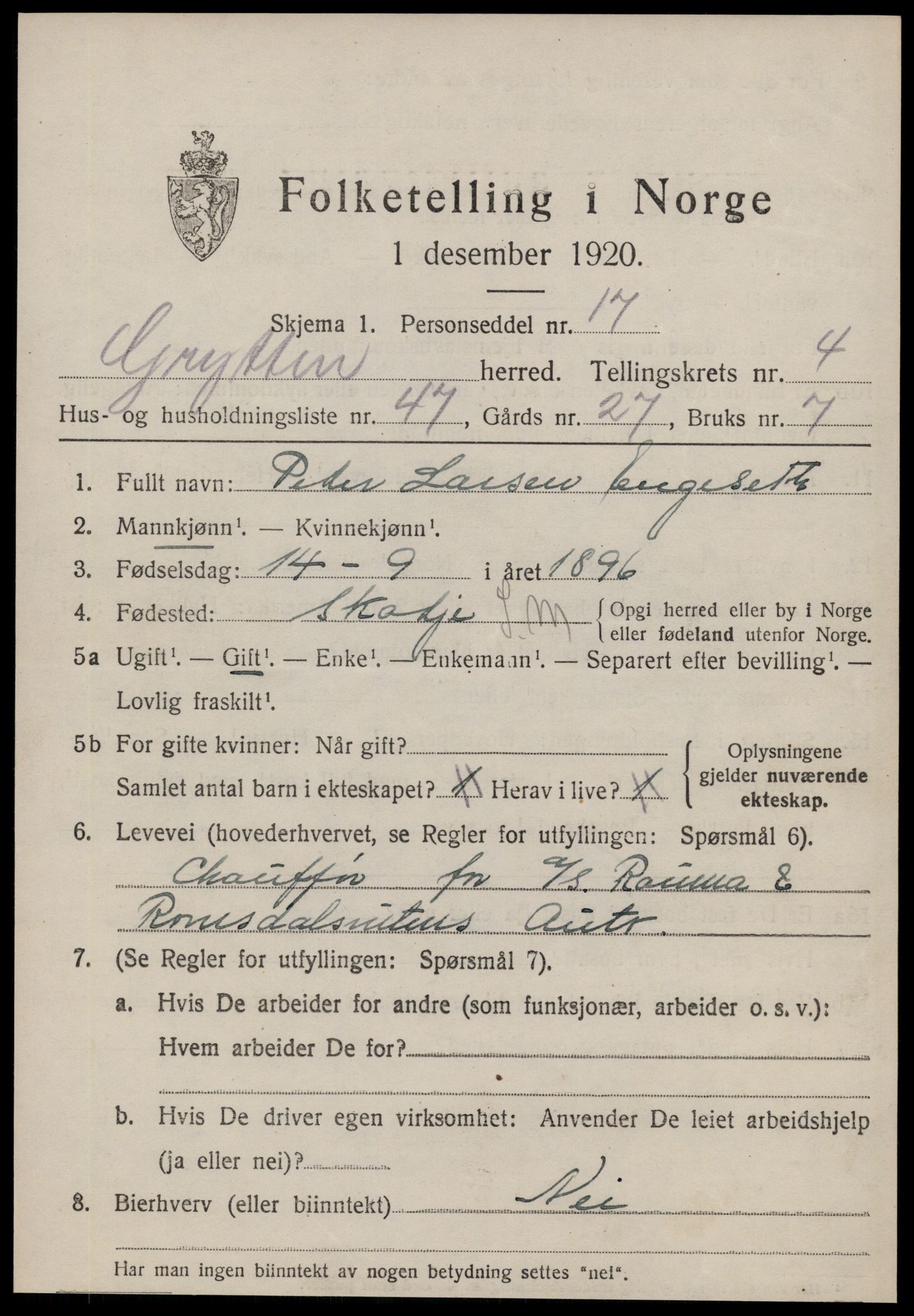 SAT, Folketelling 1920 for 1539 Grytten herred, 1920, s. 3486