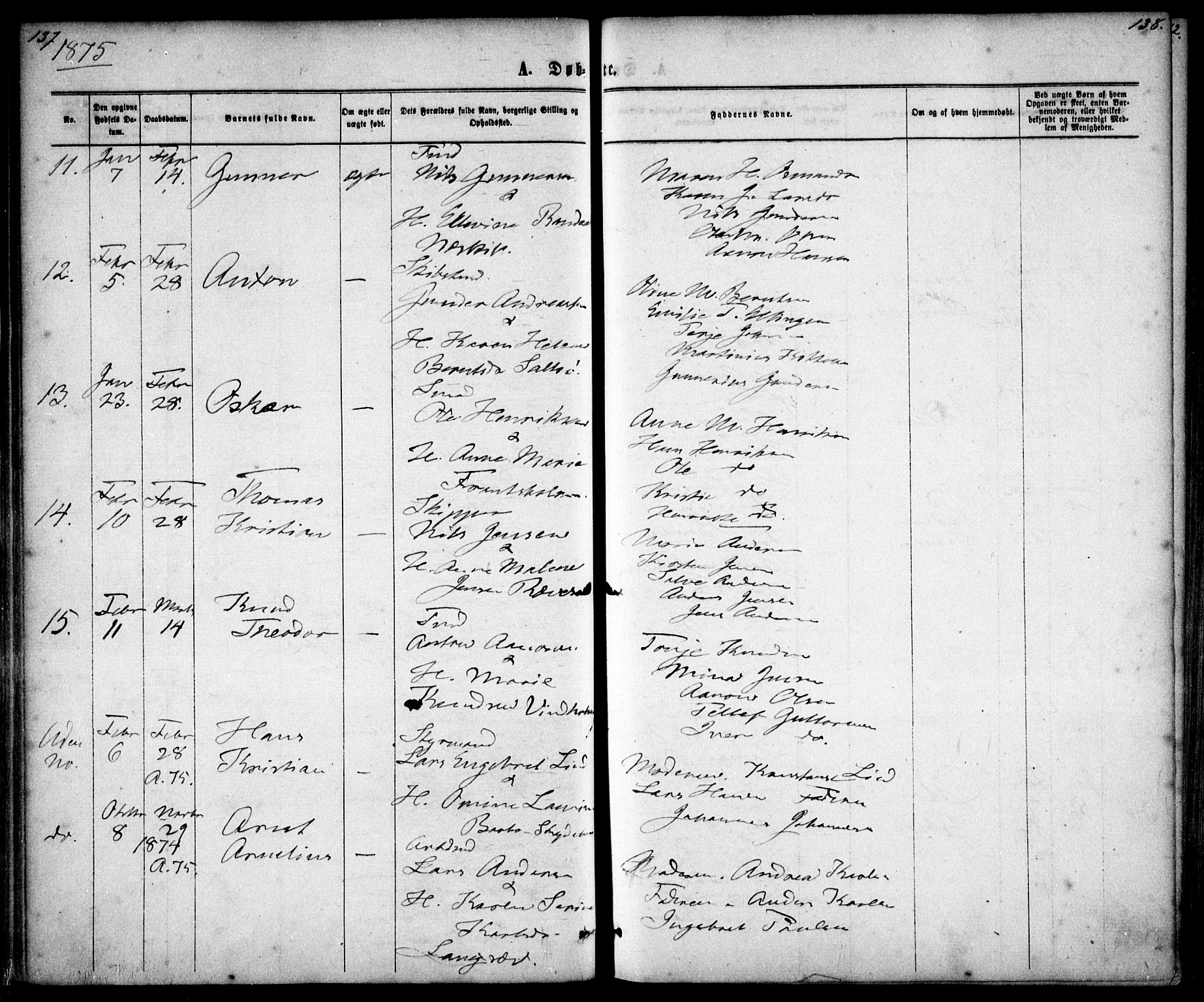Tromøy sokneprestkontor, SAK/1111-0041/F/Fa/L0008: Ministerialbok nr. A 8, 1870-1877, s. 137-138