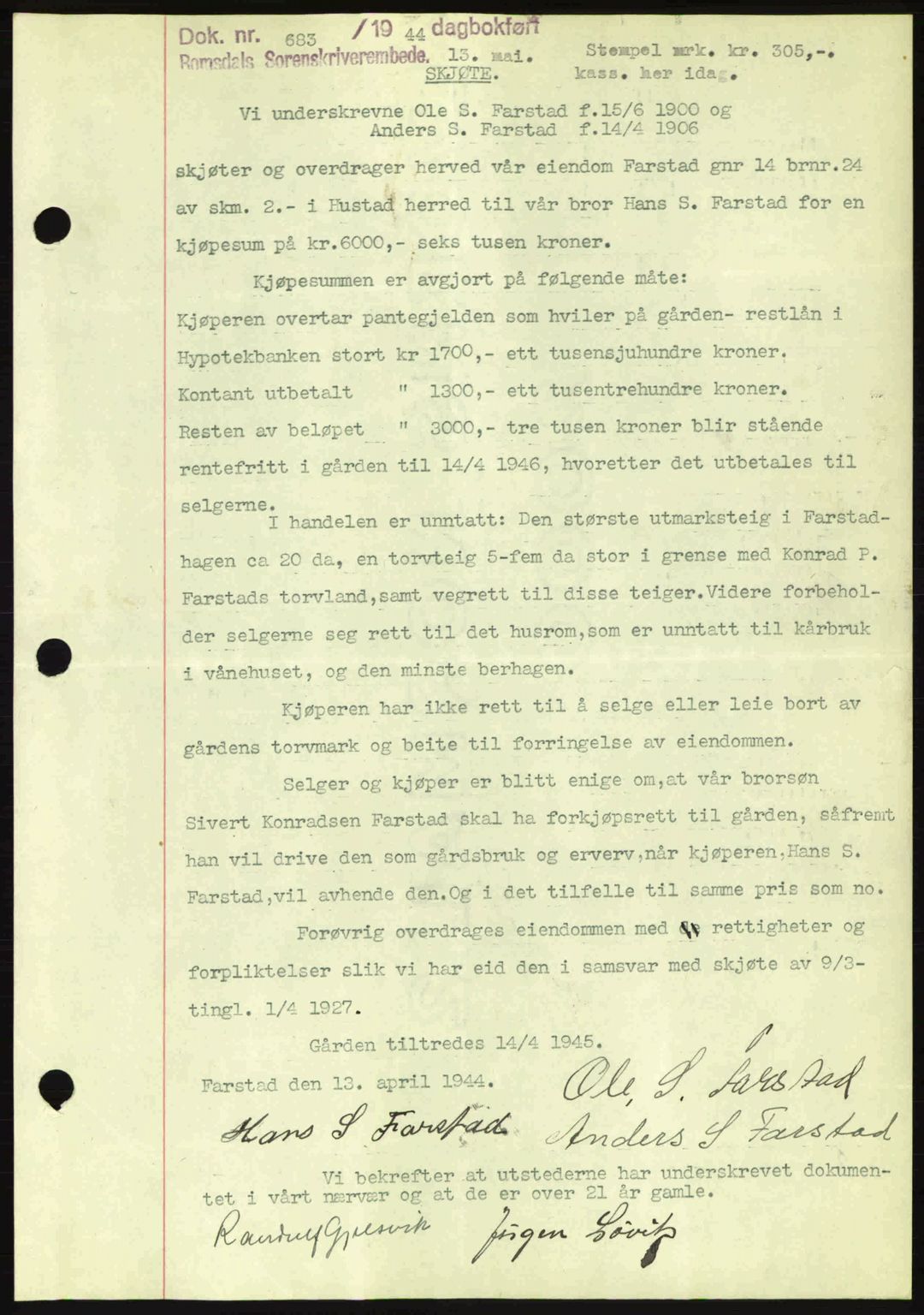 Romsdal sorenskriveri, SAT/A-4149/1/2/2C: Pantebok nr. A16, 1944-1944, Dagboknr: 683/1944