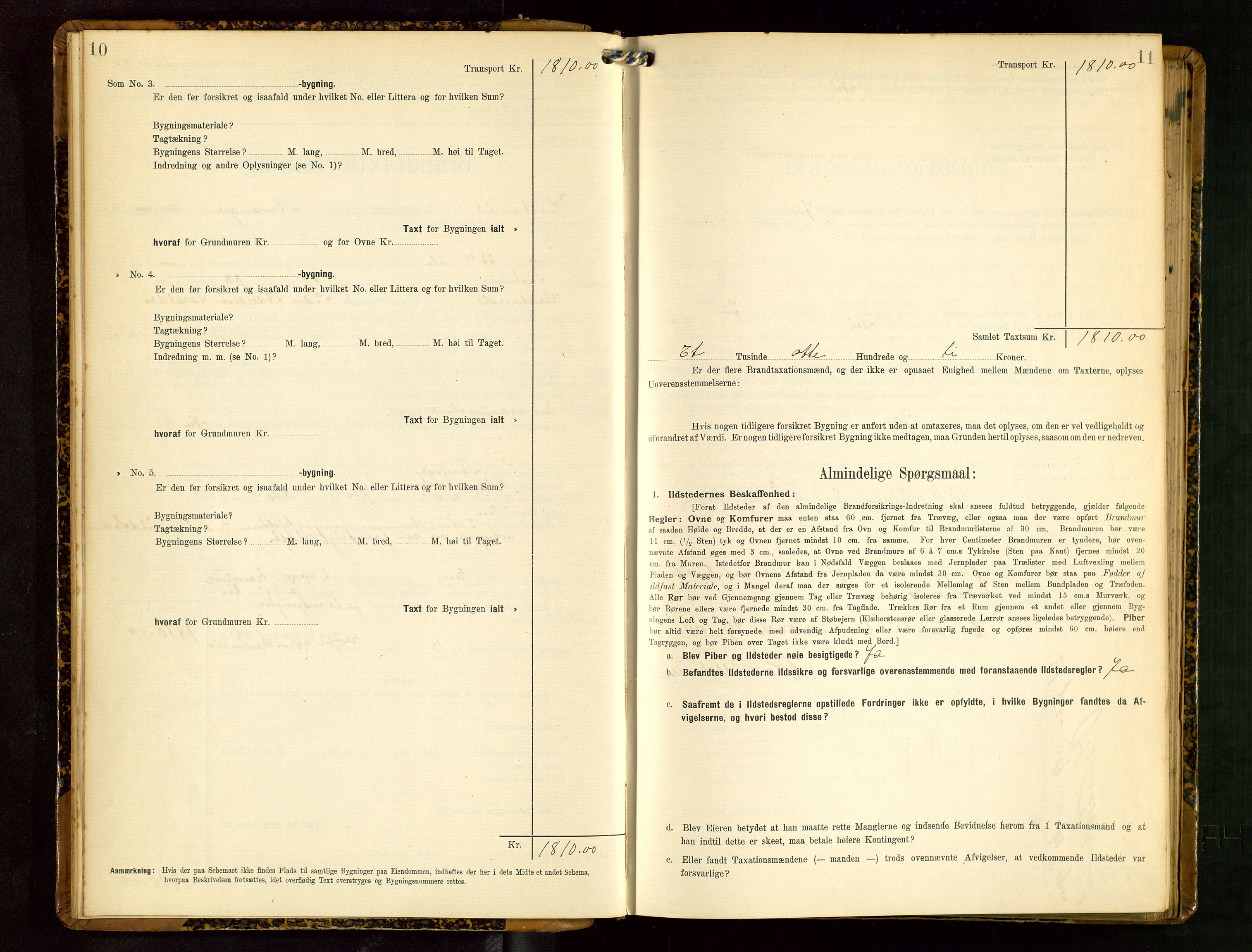 Håland lensmannskontor, SAST/A-100100/Gob/L0003: Branntakstprotokoll - skjematakst. Register i boken., 1909-1910, s. 10-11
