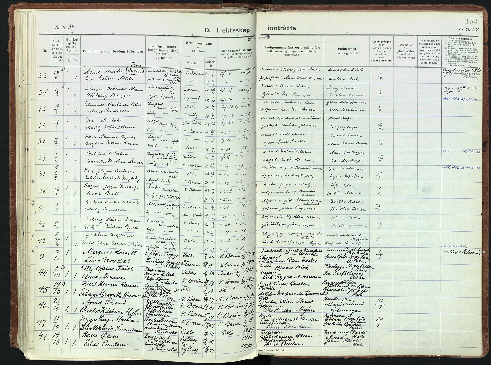 Vestre Bærum prestekontor Kirkebøker, AV/SAO-A-10209a/F/Fa/L0006: Ministerialbok nr. 6, 1931-1947, s. 153