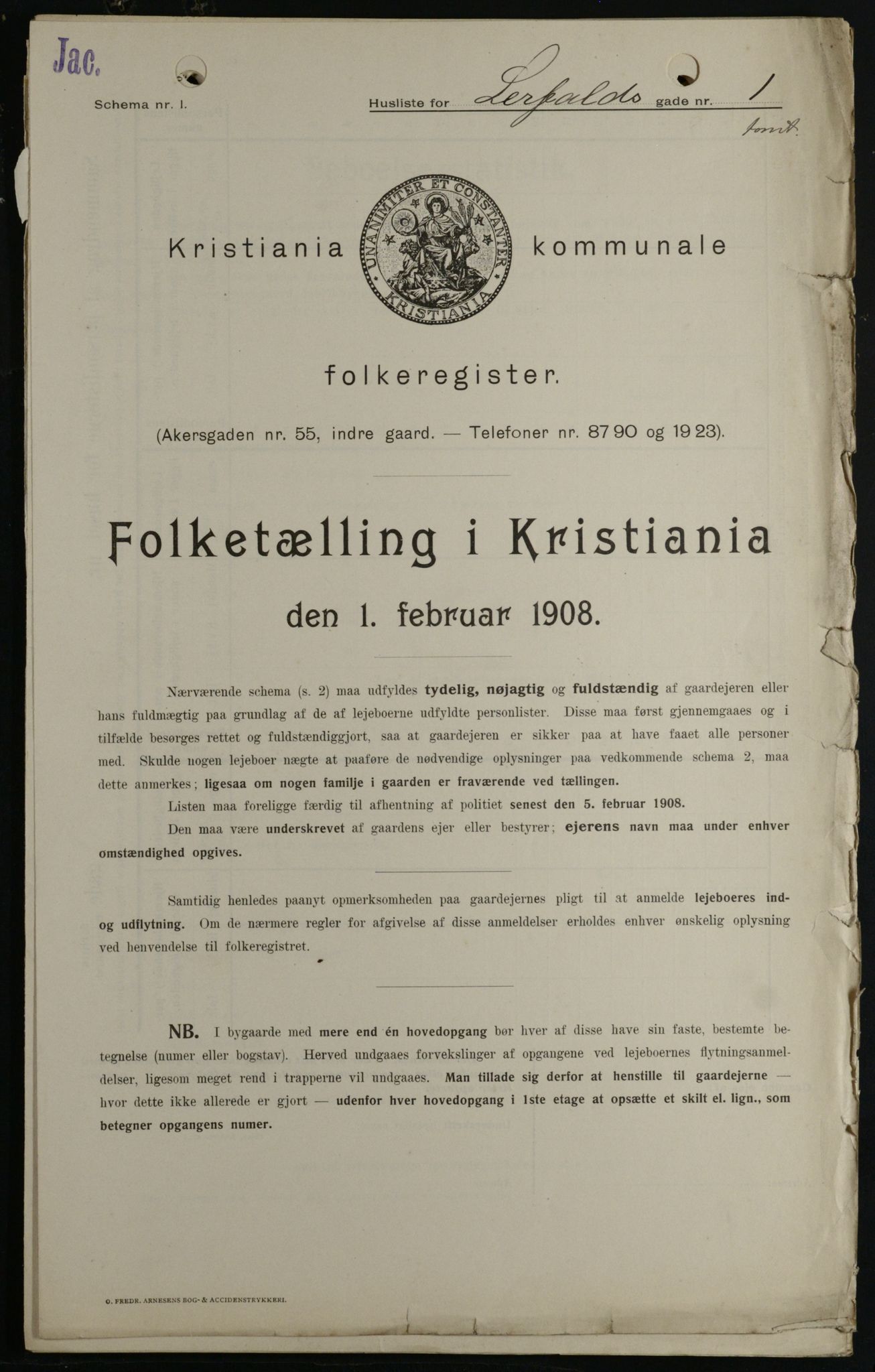 OBA, Kommunal folketelling 1.2.1908 for Kristiania kjøpstad, 1908, s. 51357