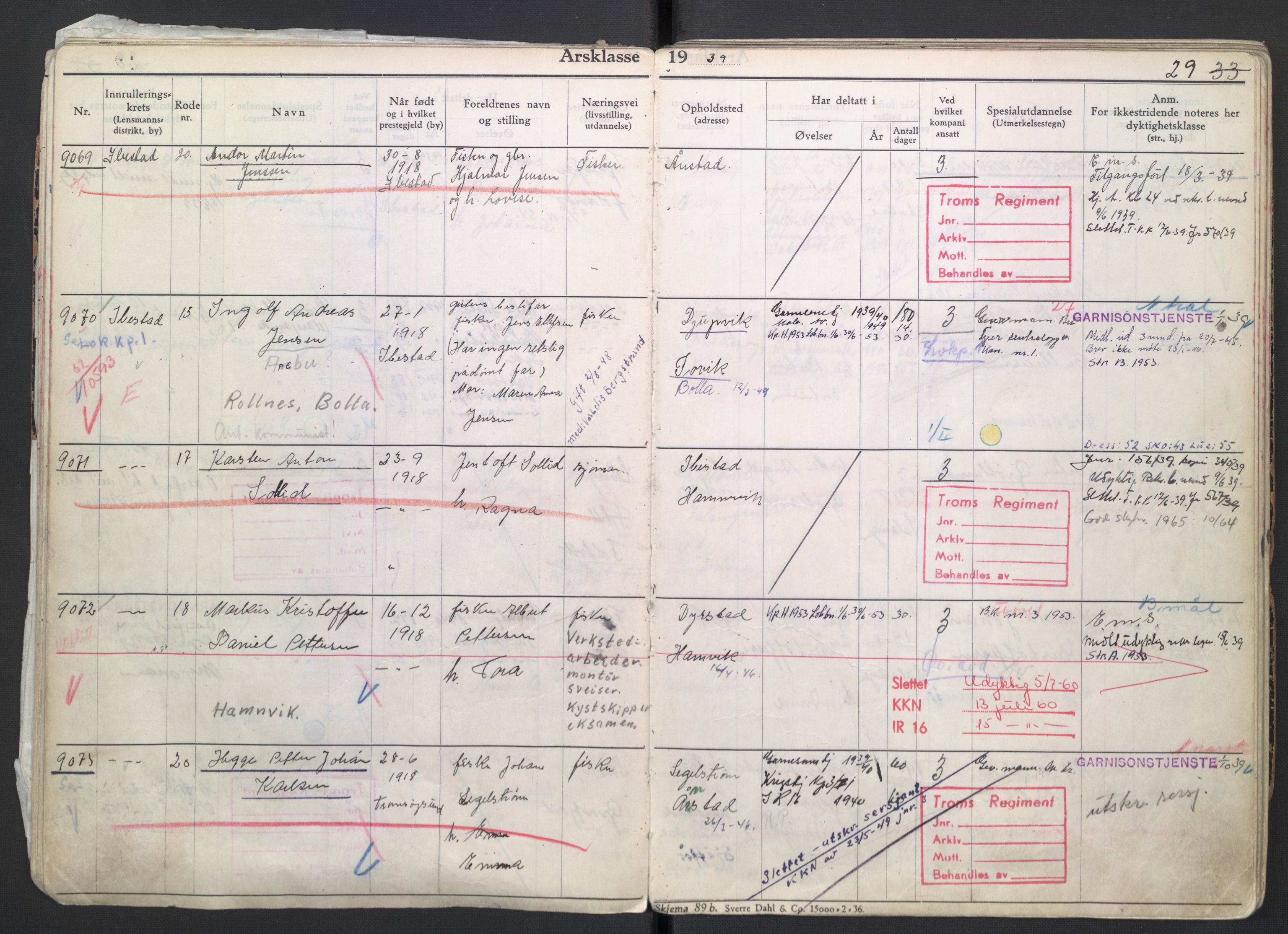 Forsvaret, Troms infanteriregiment nr. 16, AV/RA-RAFA-3146/P/Pa/L0007/0004: Ruller / Rulle for regimentets menige mannskaper, årsklasse 1939, 1939, s. 29