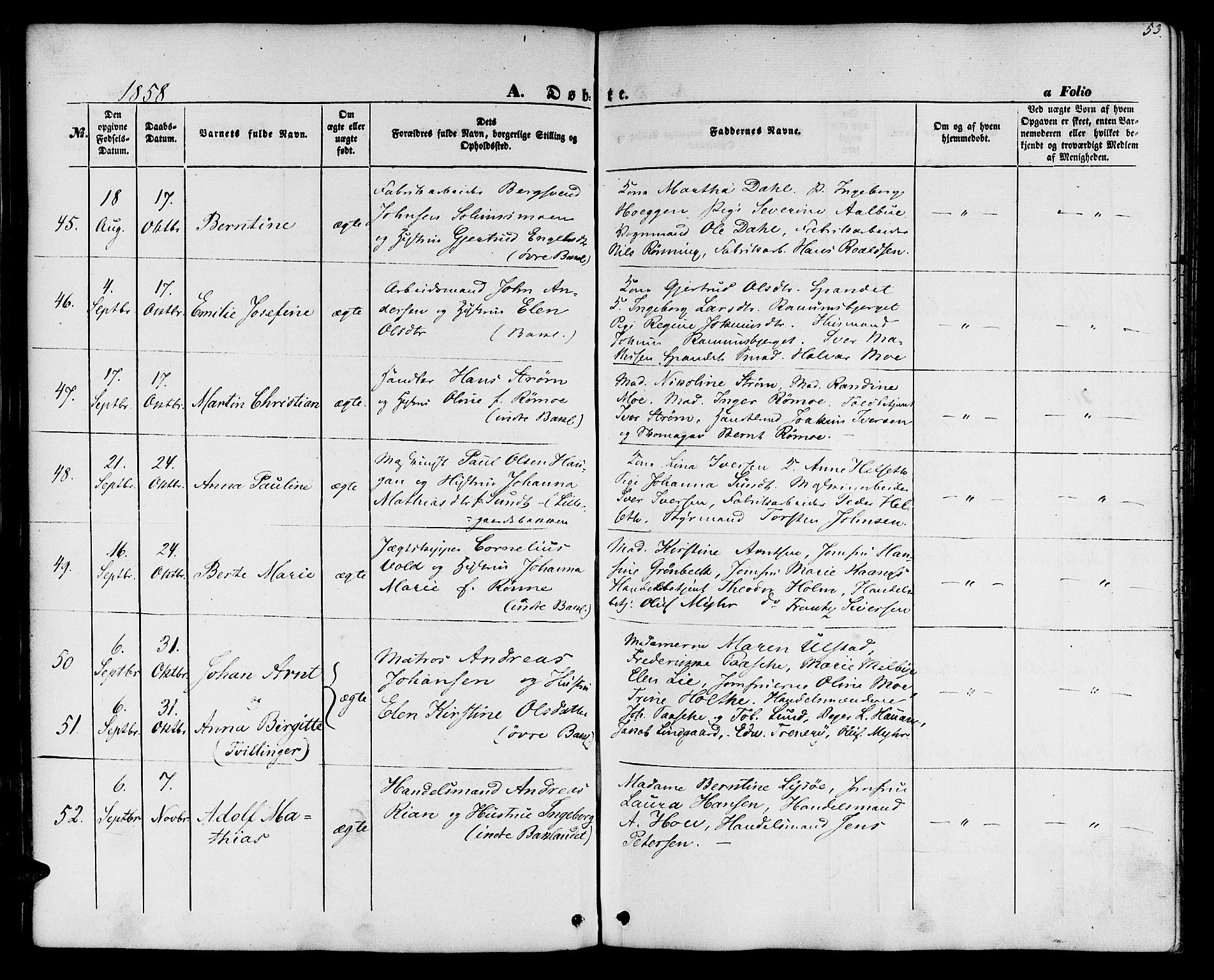 Ministerialprotokoller, klokkerbøker og fødselsregistre - Sør-Trøndelag, SAT/A-1456/604/L0184: Ministerialbok nr. 604A05, 1851-1860, s. 53
