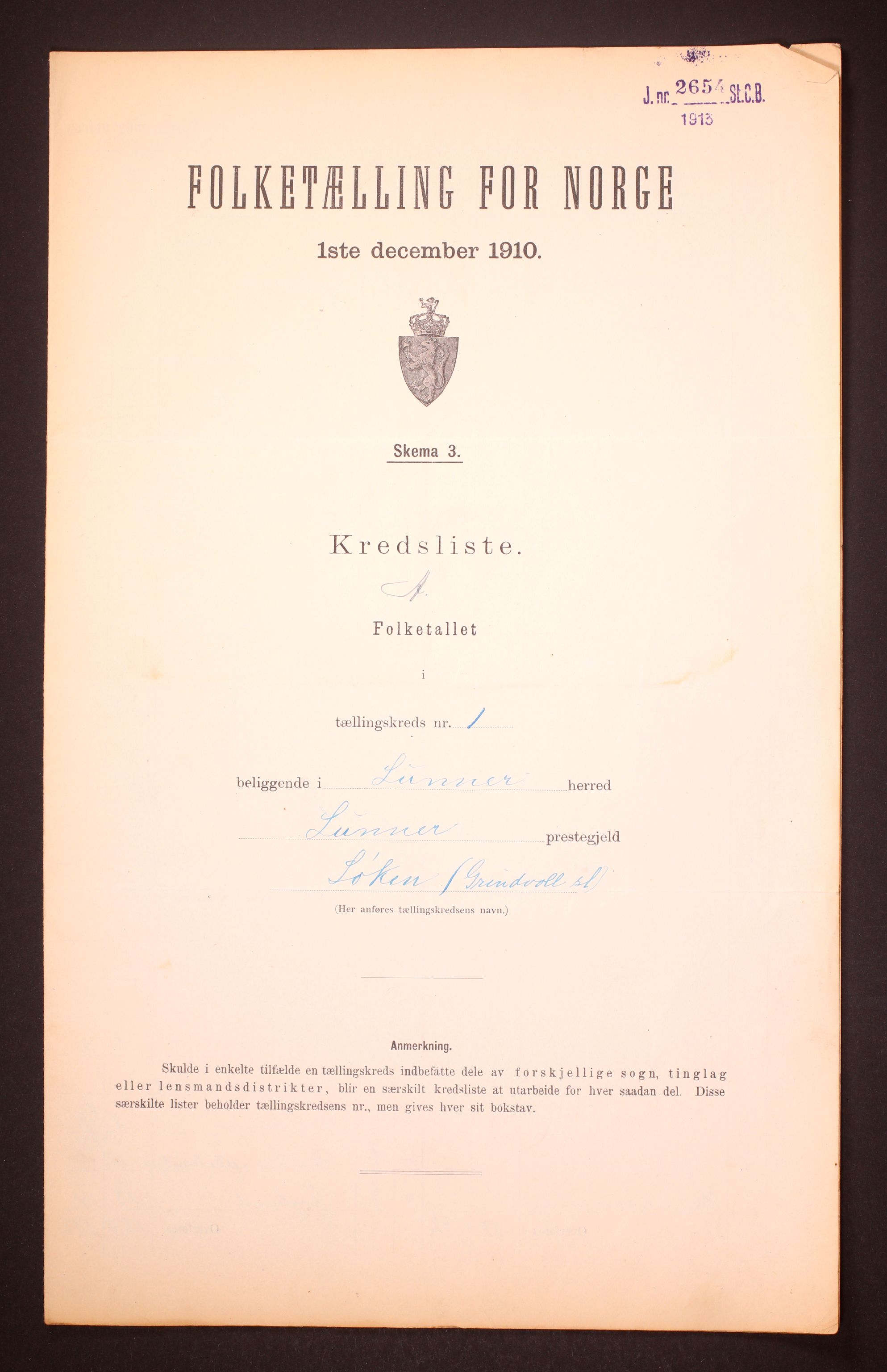 RA, Folketelling 1910 for 0533 Lunner herred, 1910, s. 6