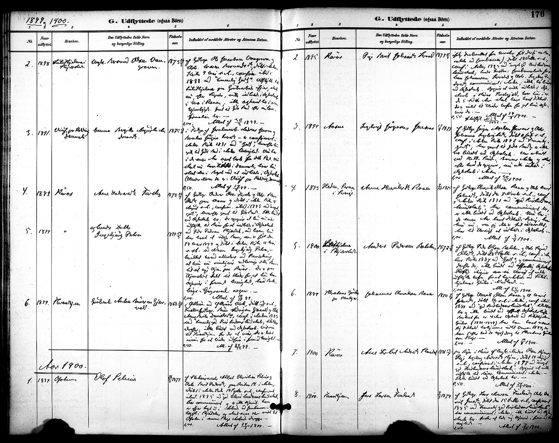 Ministerialprotokoller, klokkerbøker og fødselsregistre - Sør-Trøndelag, AV/SAT-A-1456/686/L0984: Ministerialbok nr. 686A02, 1891-1906, s. 176
