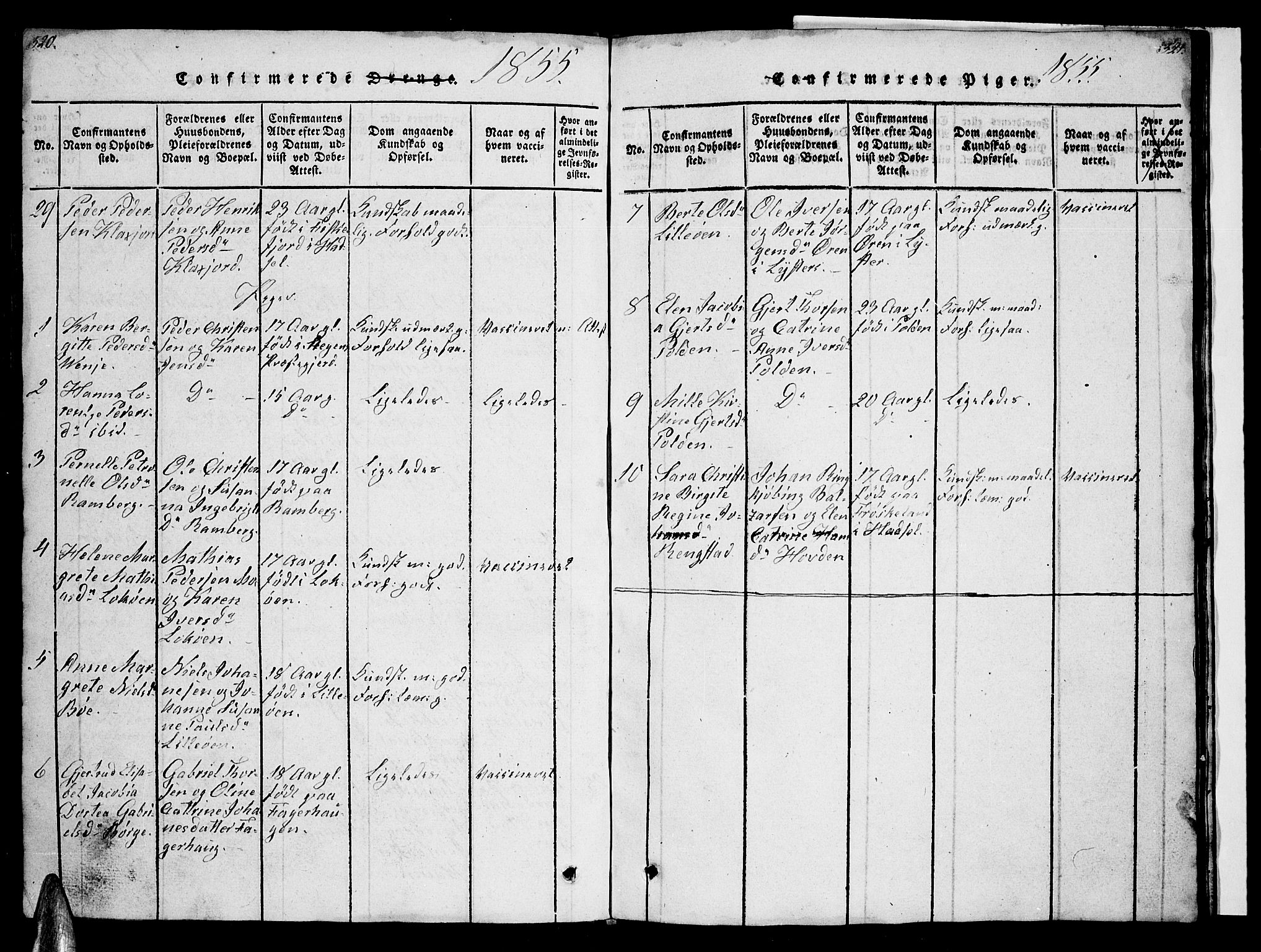 Ministerialprotokoller, klokkerbøker og fødselsregistre - Nordland, AV/SAT-A-1459/891/L1312: Klokkerbok nr. 891C01, 1820-1856, s. 520-521