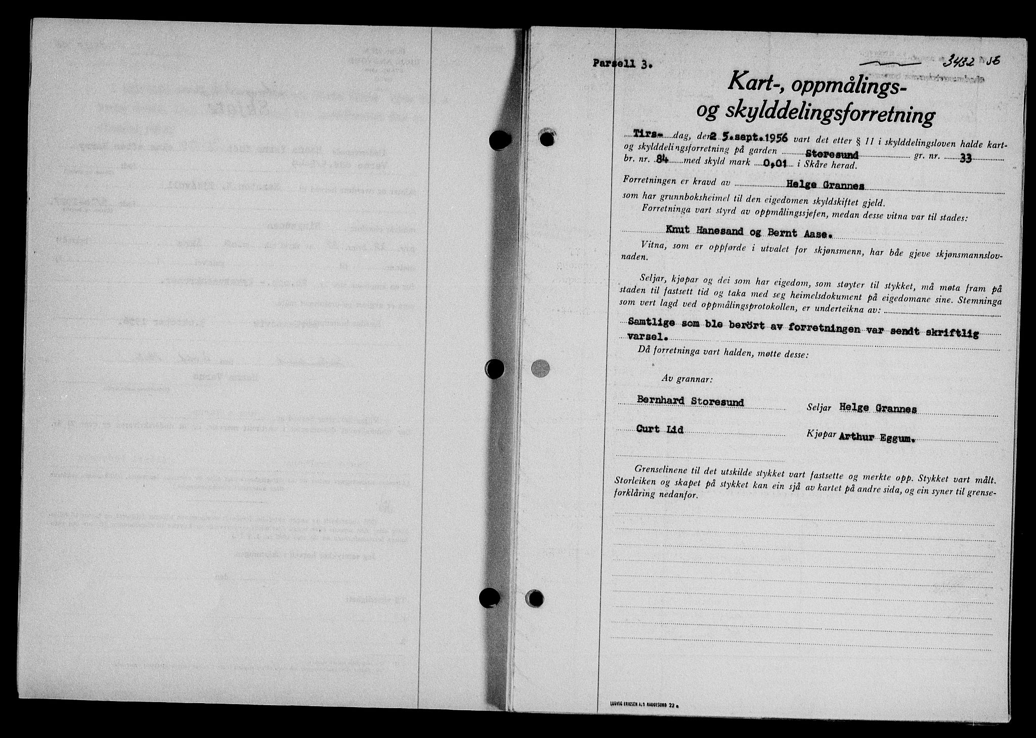 Karmsund sorenskriveri, SAST/A-100311/01/II/IIB/L0121: Pantebok nr. 101A, 1956-1956, Dagboknr: 3432/1956