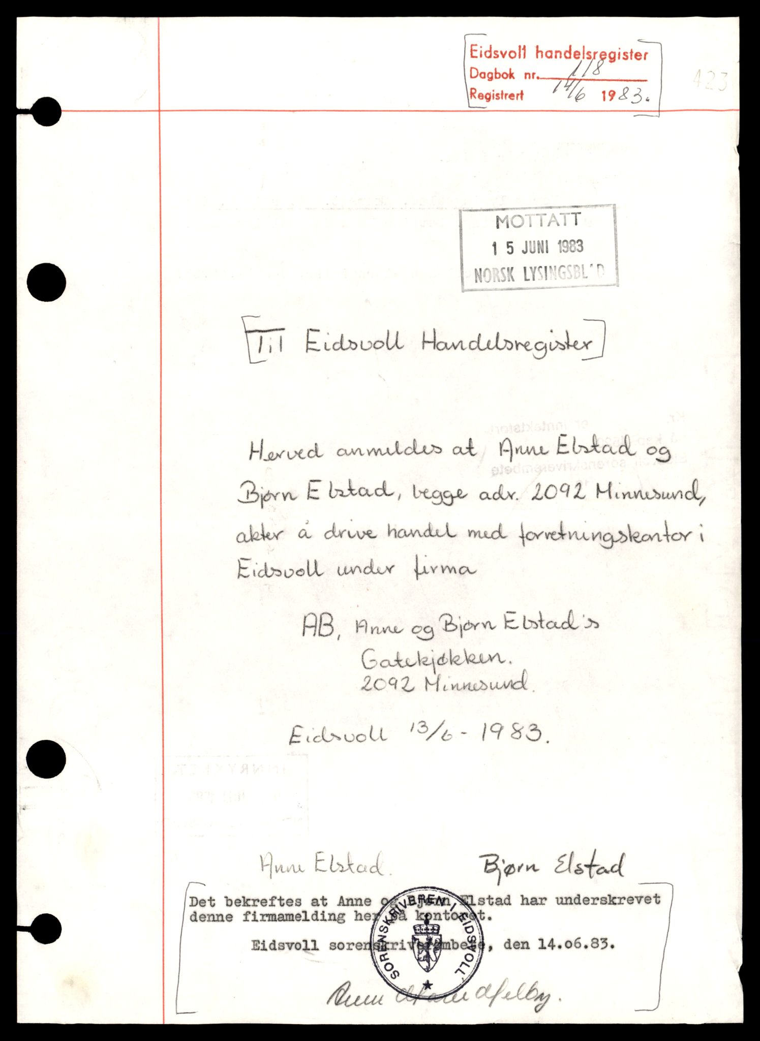 Eidsvoll tingrett, AV/SAT-A-10371/K/Kd/Kda/L0001:  Enkeltmannsforetak, A-Bp , 1944-1990