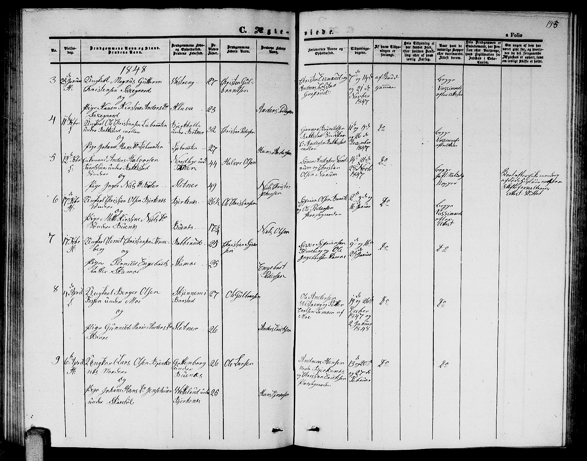 Høland prestekontor Kirkebøker, AV/SAO-A-10346a/G/Ga/L0003: Klokkerbok nr. I 3, 1846-1853, s. 195