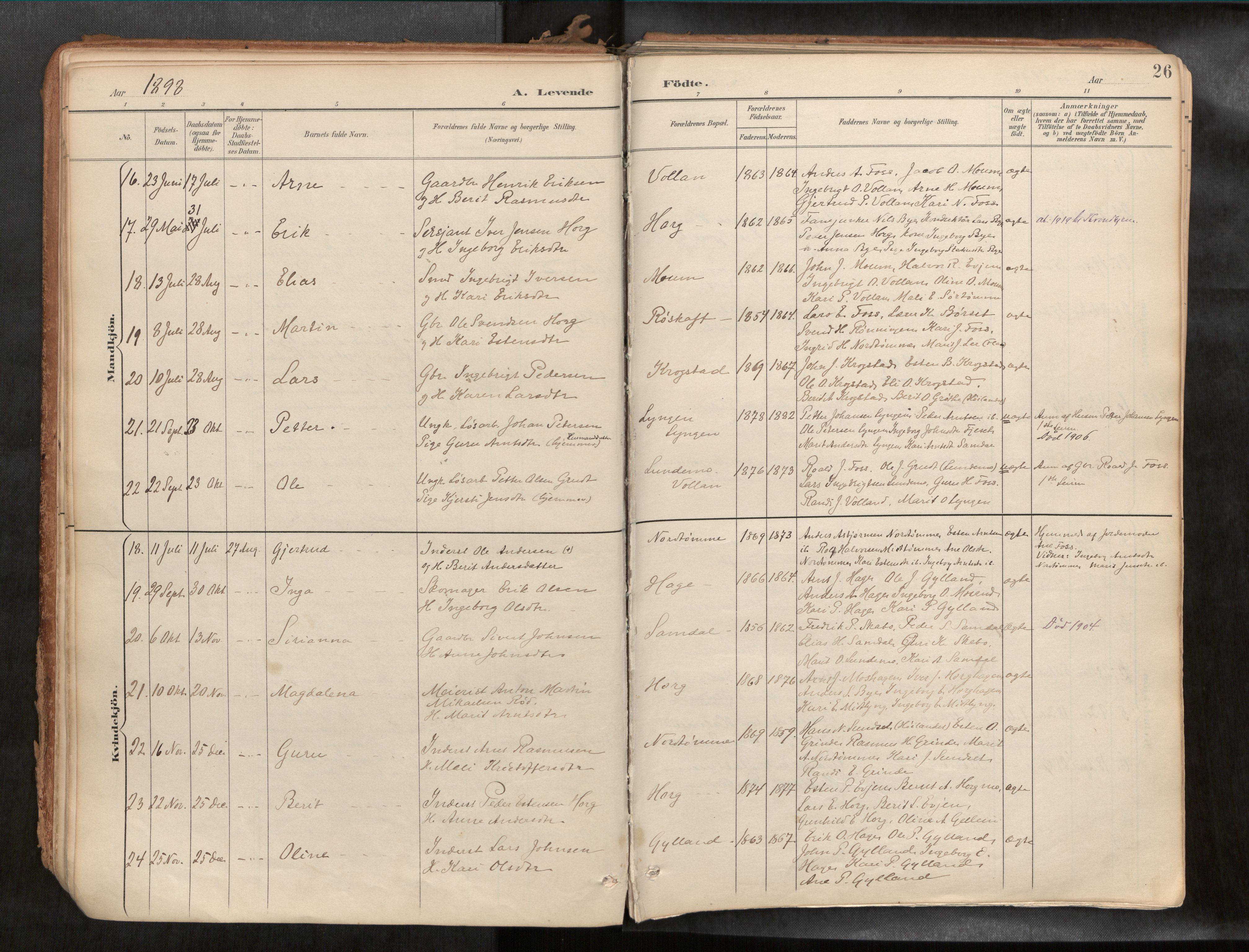 Ministerialprotokoller, klokkerbøker og fødselsregistre - Sør-Trøndelag, AV/SAT-A-1456/692/L1105b: Ministerialbok nr. 692A06, 1891-1934, s. 26