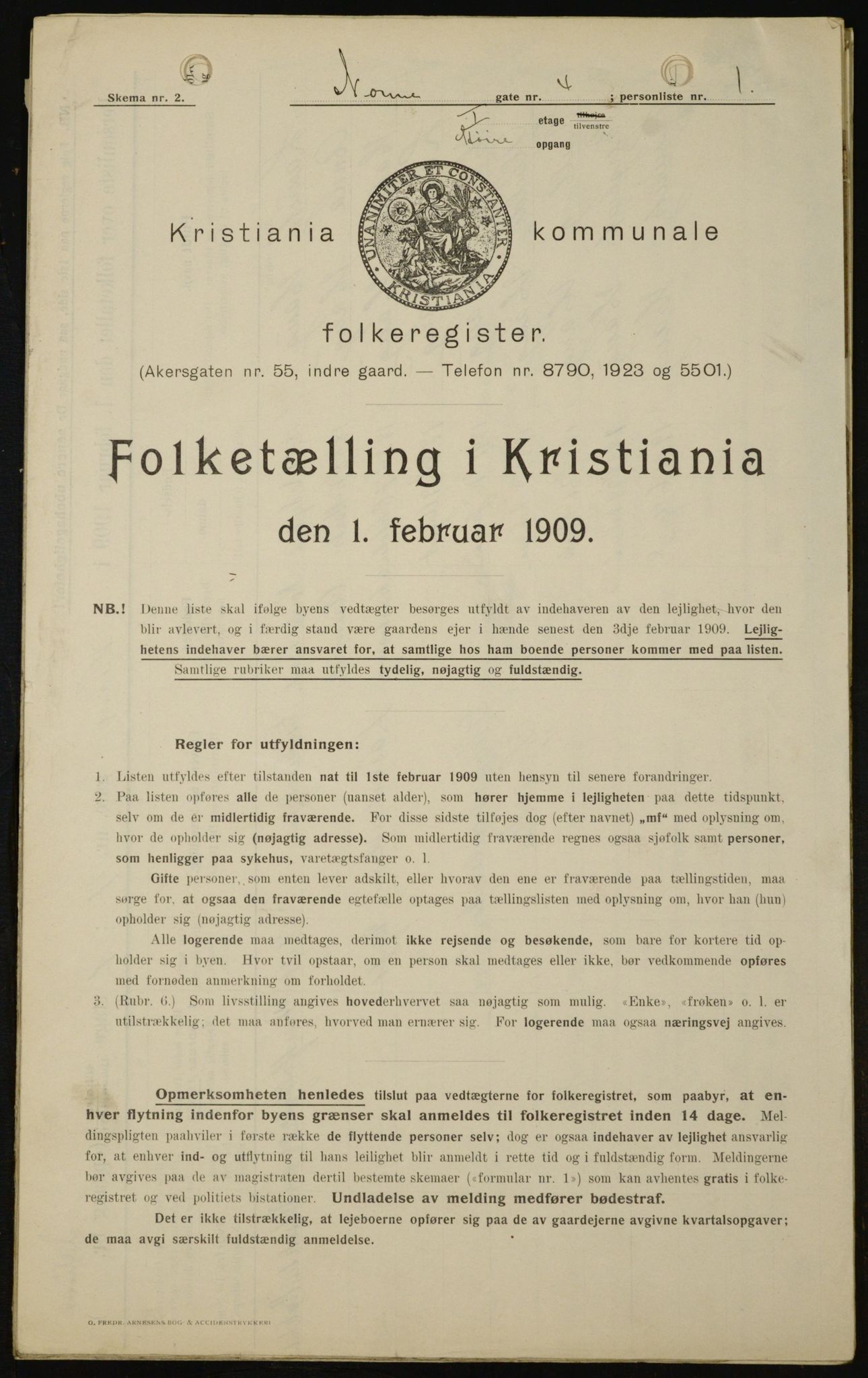 OBA, Kommunal folketelling 1.2.1909 for Kristiania kjøpstad, 1909, s. 64572