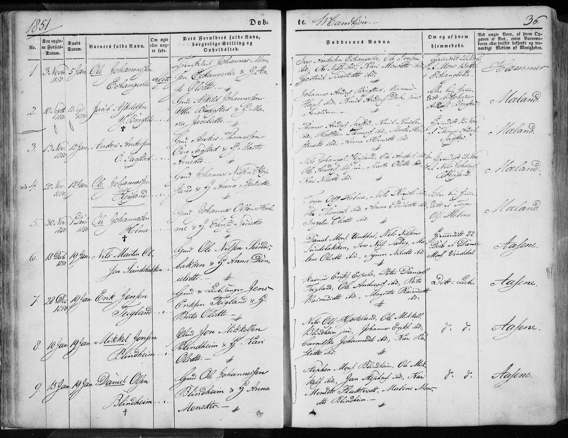 Hamre sokneprestembete, AV/SAB-A-75501/H/Ha/Haa/Haaa/L0013: Ministerialbok nr. A 13, 1846-1857, s. 36