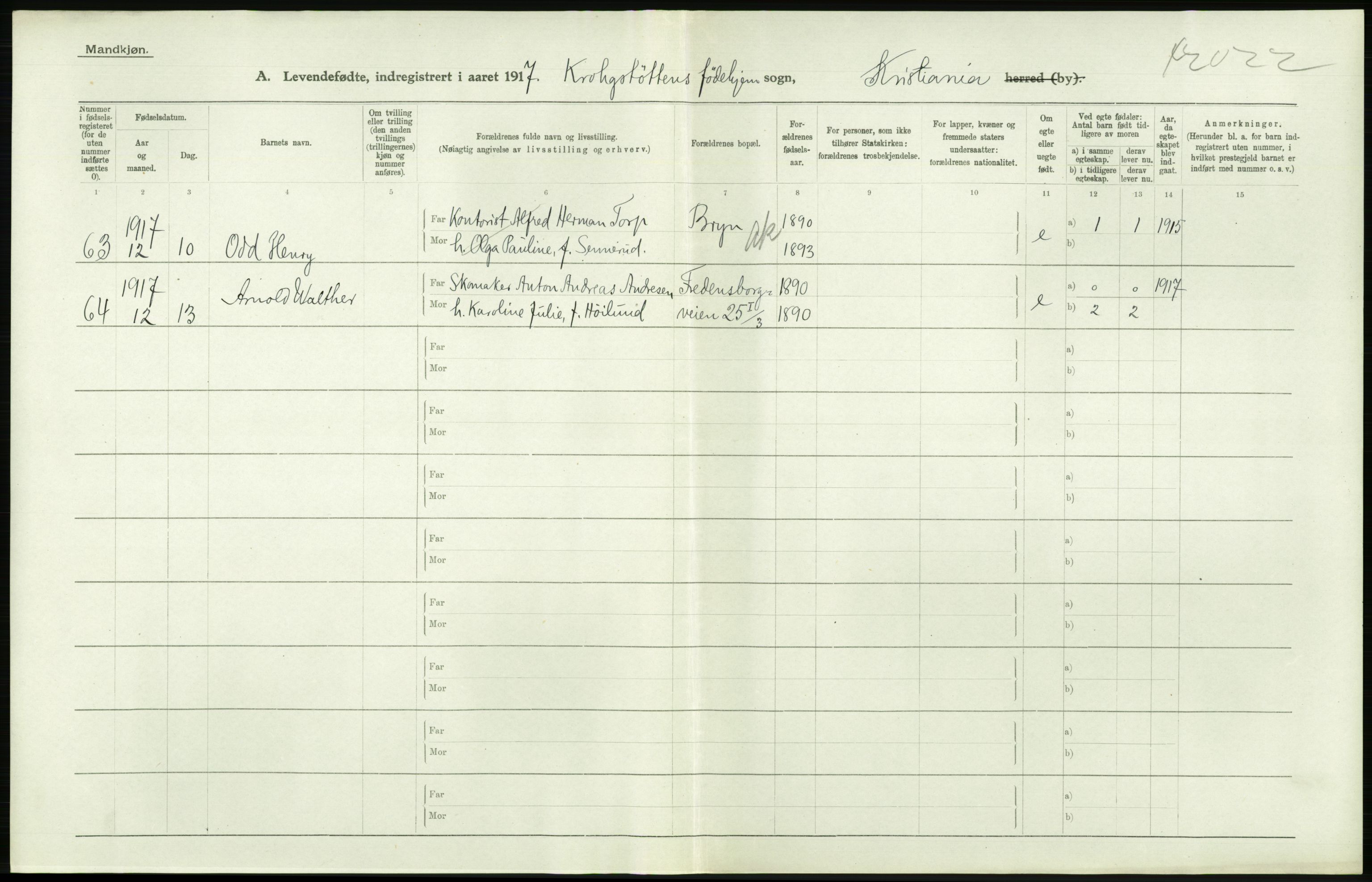 Statistisk sentralbyrå, Sosiodemografiske emner, Befolkning, AV/RA-S-2228/D/Df/Dfb/Dfbg/L0007: Kristiania: Levendefødte menn og kvinner., 1917, s. 822