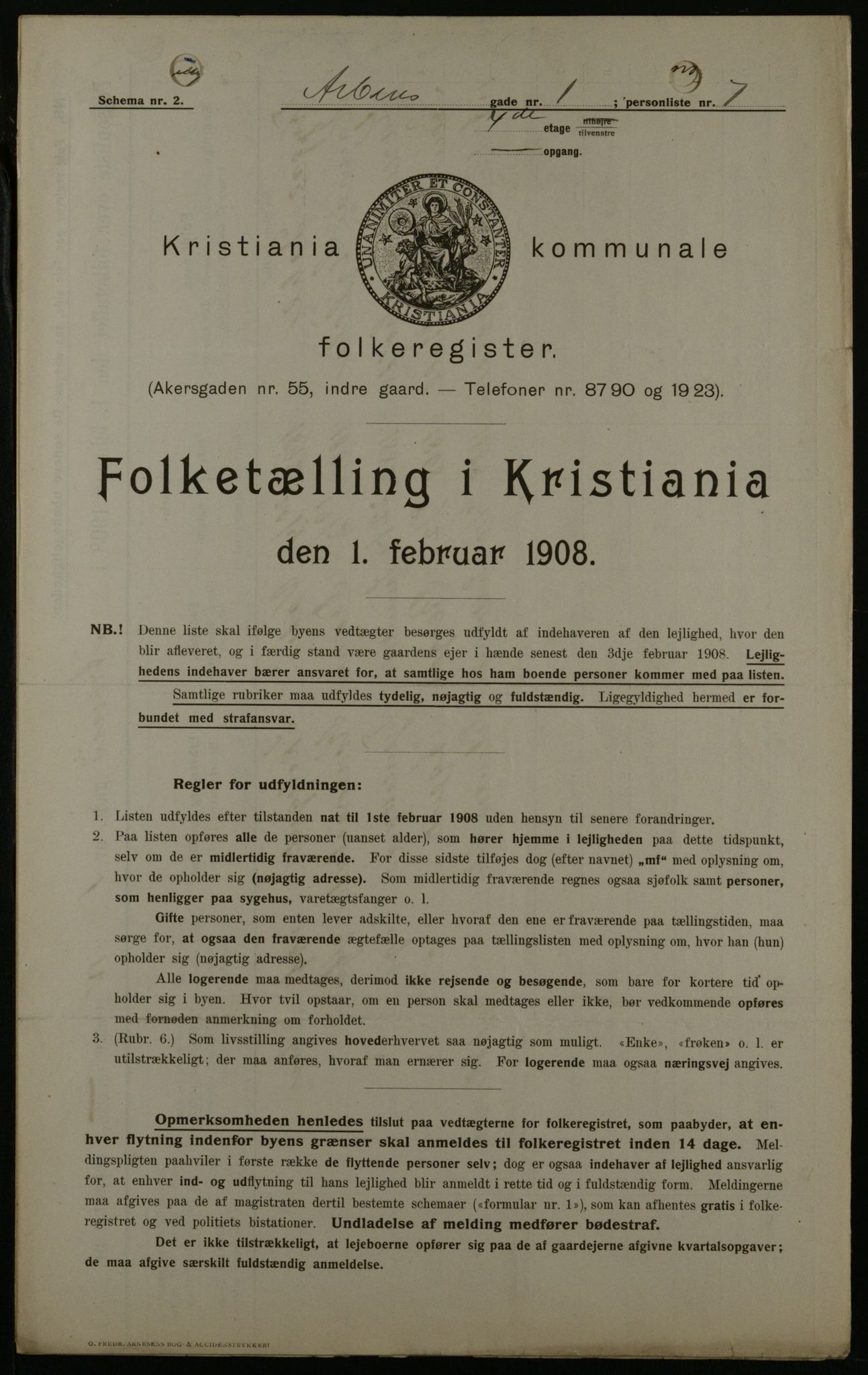 OBA, Kommunal folketelling 1.2.1908 for Kristiania kjøpstad, 1908, s. 1754