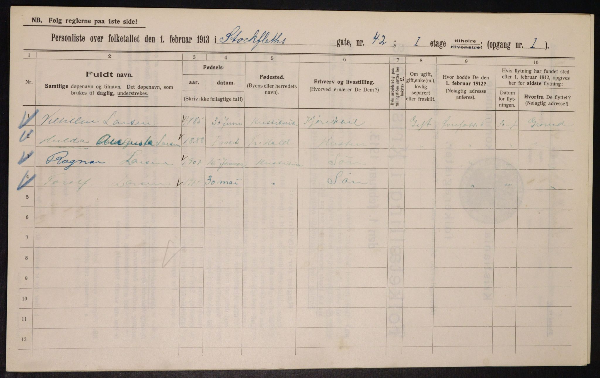 OBA, Kommunal folketelling 1.2.1913 for Kristiania, 1913, s. 102357