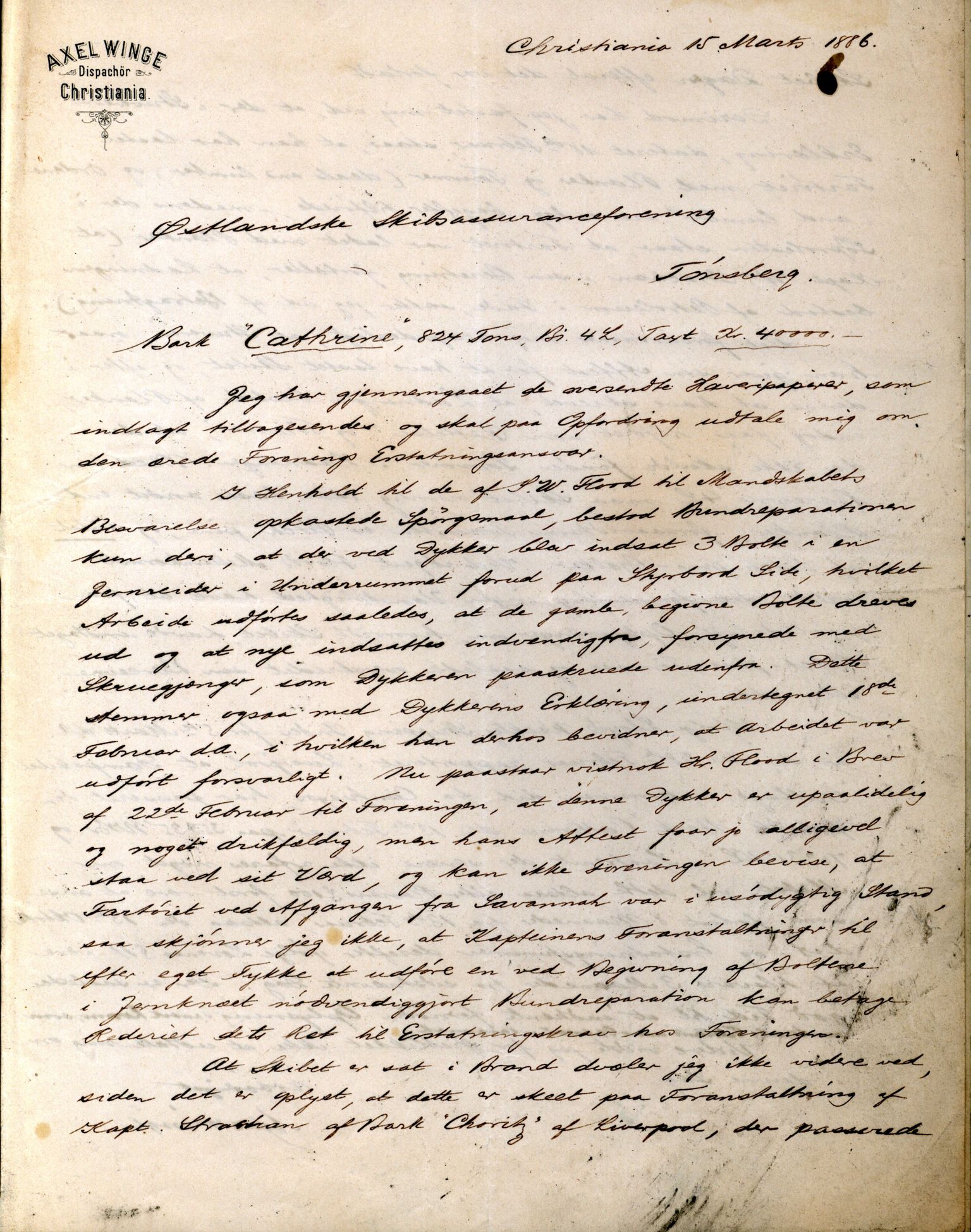 Pa 63 - Østlandske skibsassuranceforening, VEMU/A-1079/G/Ga/L0019/0010: Havaridokumenter / Victoria, Vigor, Cathrine, Brillant, Alvega, Rotvid, 1886, s. 25