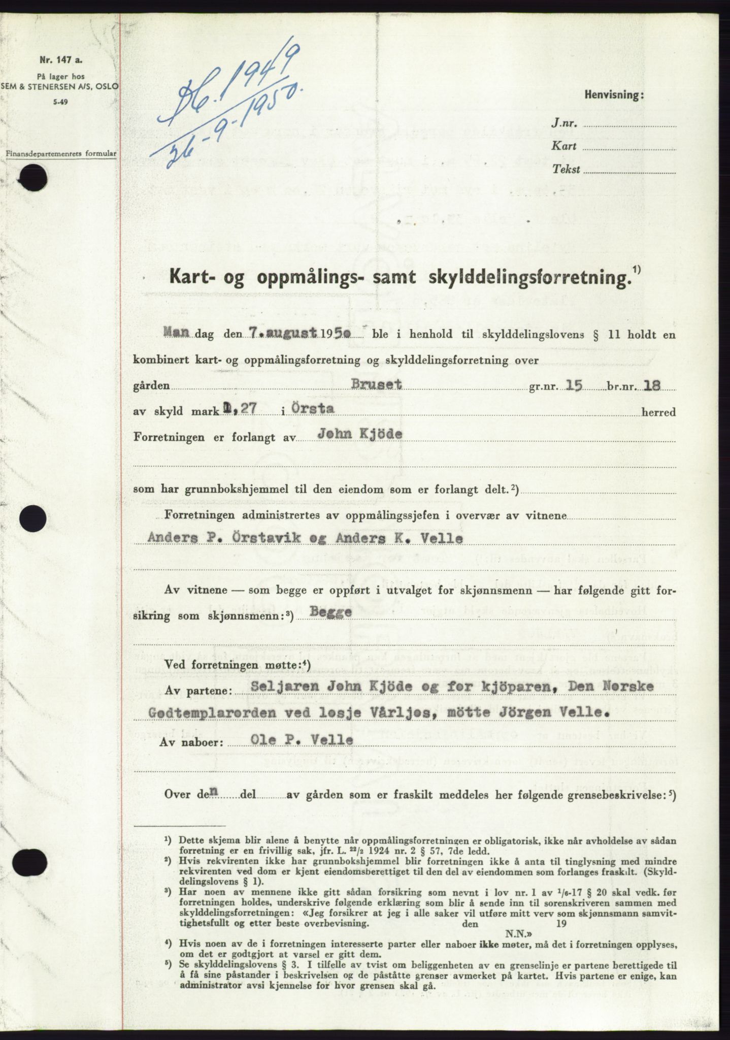 Søre Sunnmøre sorenskriveri, SAT/A-4122/1/2/2C/L0087: Pantebok nr. 13A, 1950-1950, Dagboknr: 1949/1950