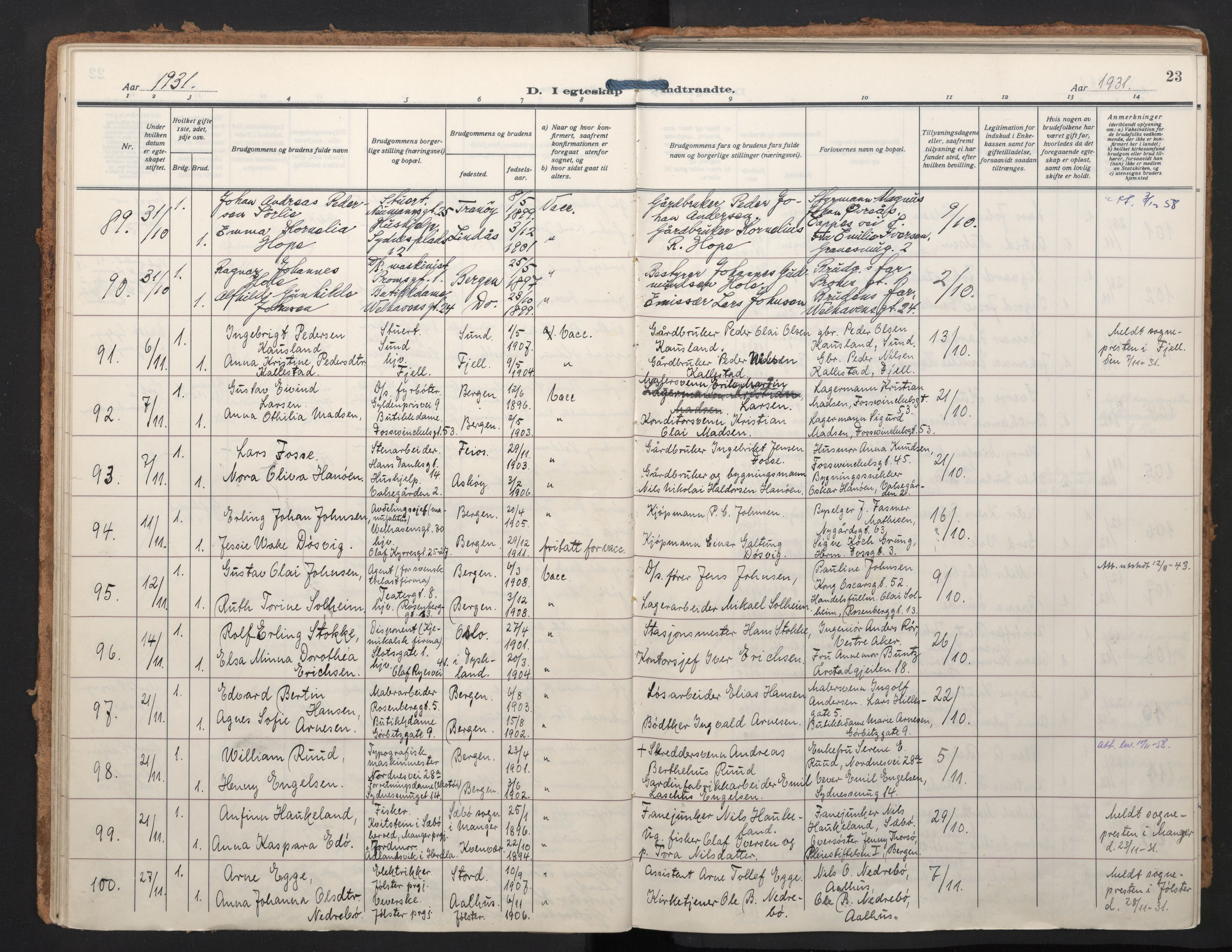 Johanneskirken sokneprestembete, AV/SAB-A-76001/H/Haa/L0014: Ministerialbok nr. D 3, 1929-1949, s. 22b-23a