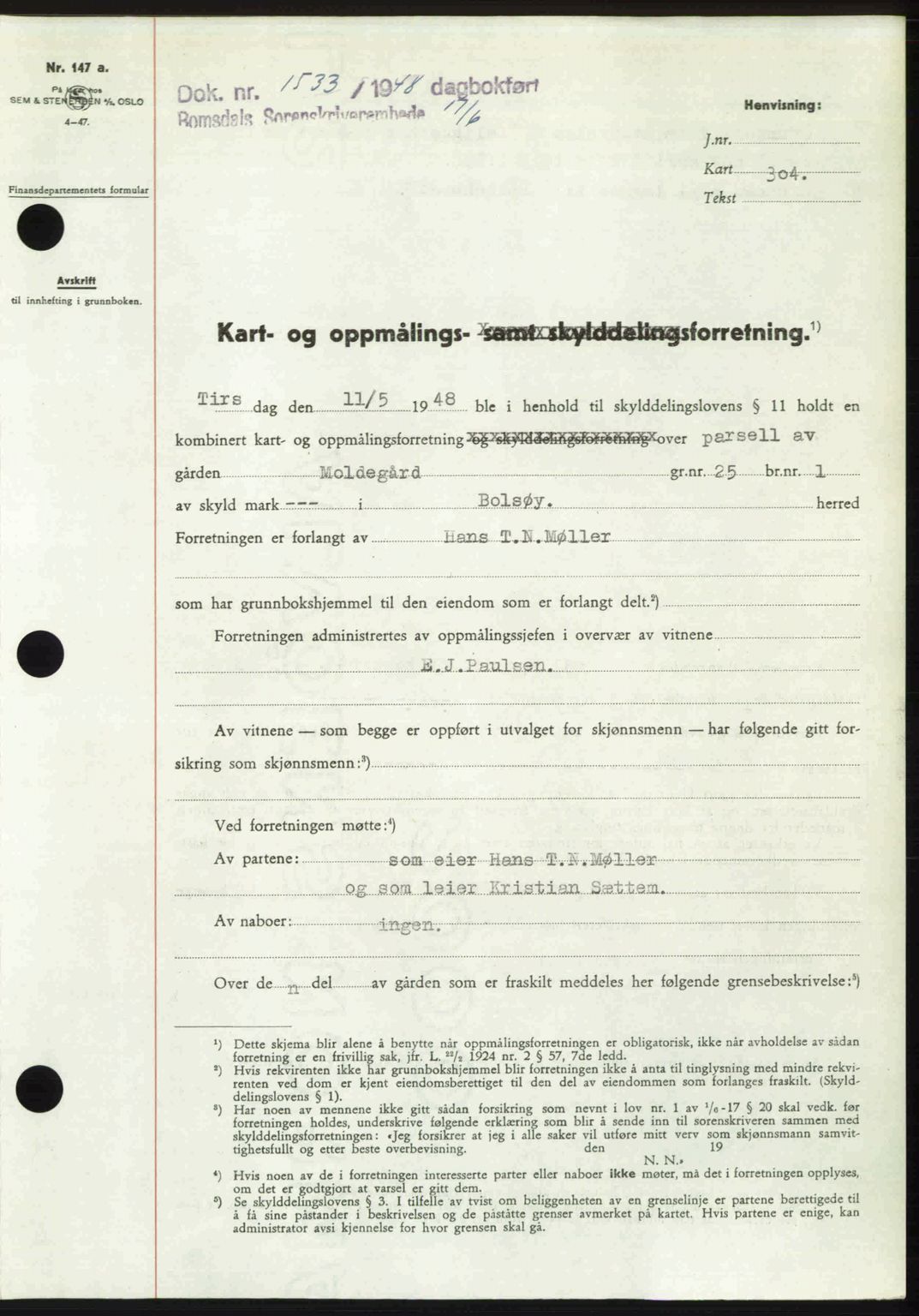 Romsdal sorenskriveri, SAT/A-4149/1/2/2C: Pantebok nr. A26, 1948-1948, Dagboknr: 1533/1948