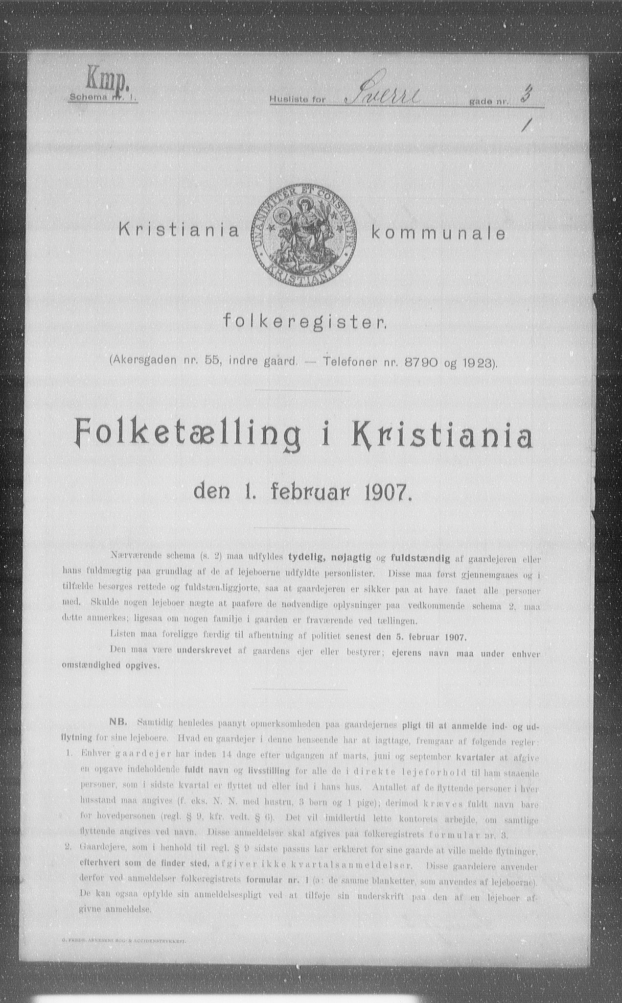 OBA, Kommunal folketelling 1.2.1907 for Kristiania kjøpstad, 1907, s. 53909