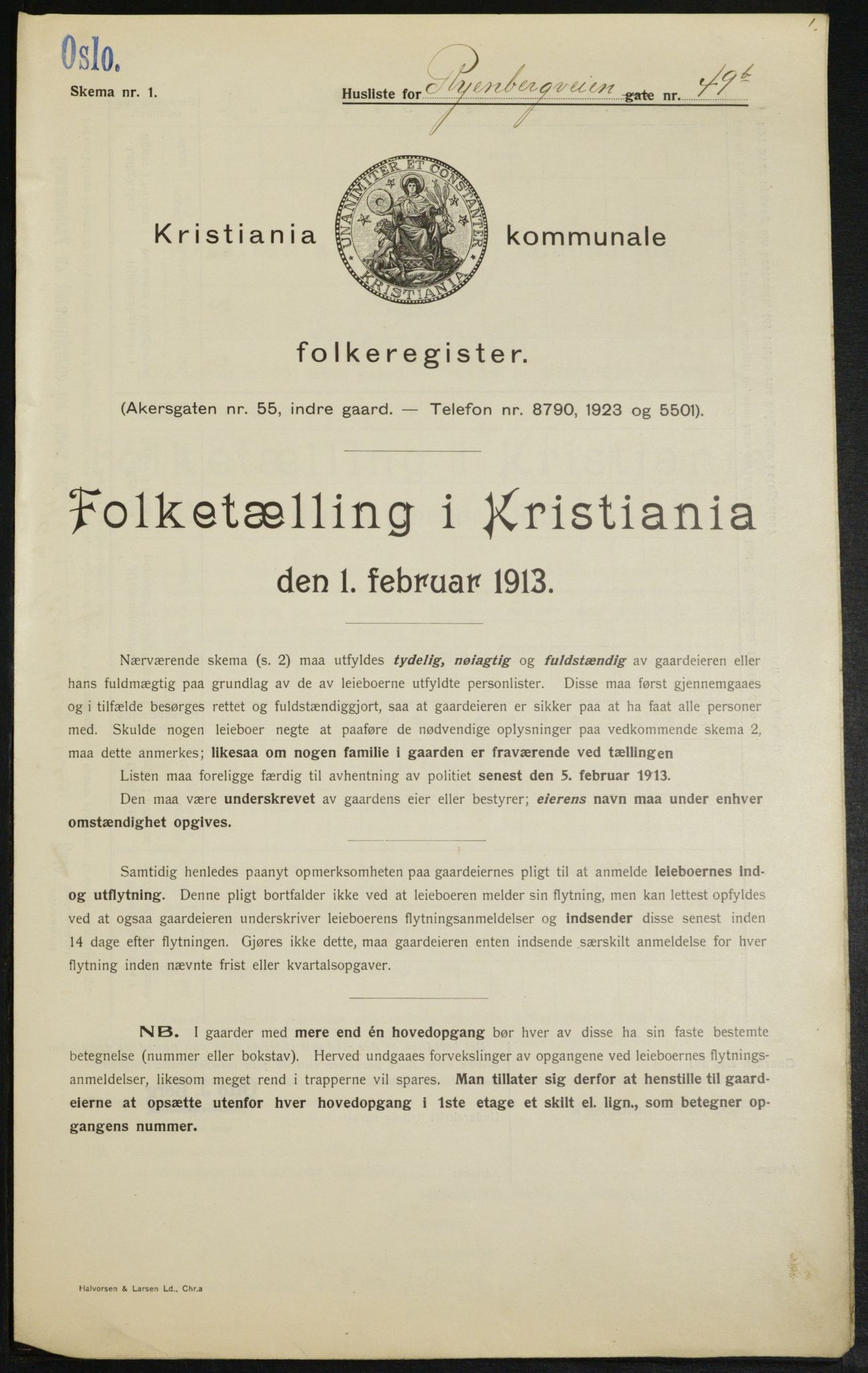 OBA, Kommunal folketelling 1.2.1913 for Kristiania, 1913, s. 85847