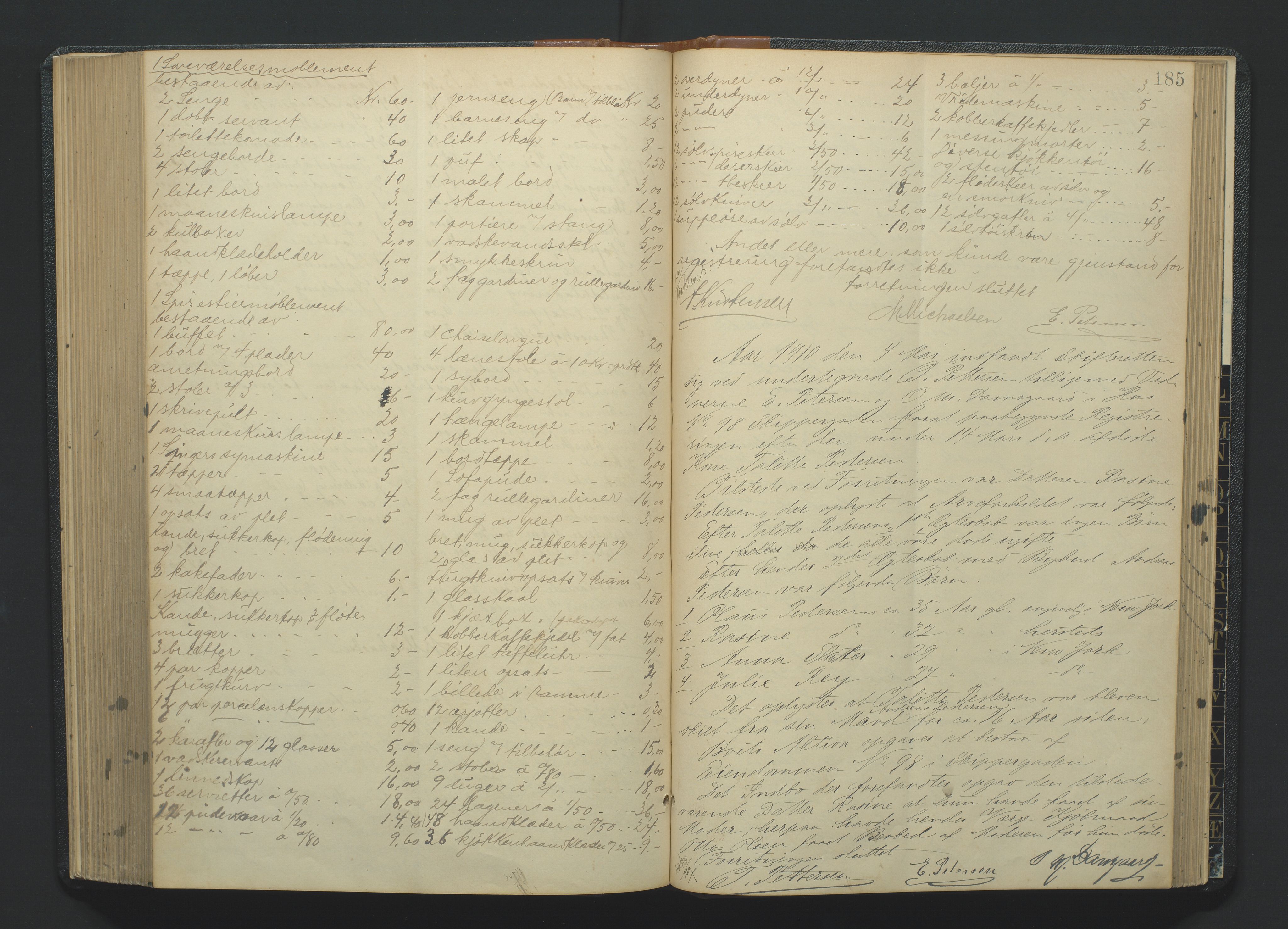 Kristiansand byrett, AV/SAK-1223-0001/H/Hc/L0035: Skifteregistreringsprotokoll nr. 7, med register, 1903-1914, s. 185